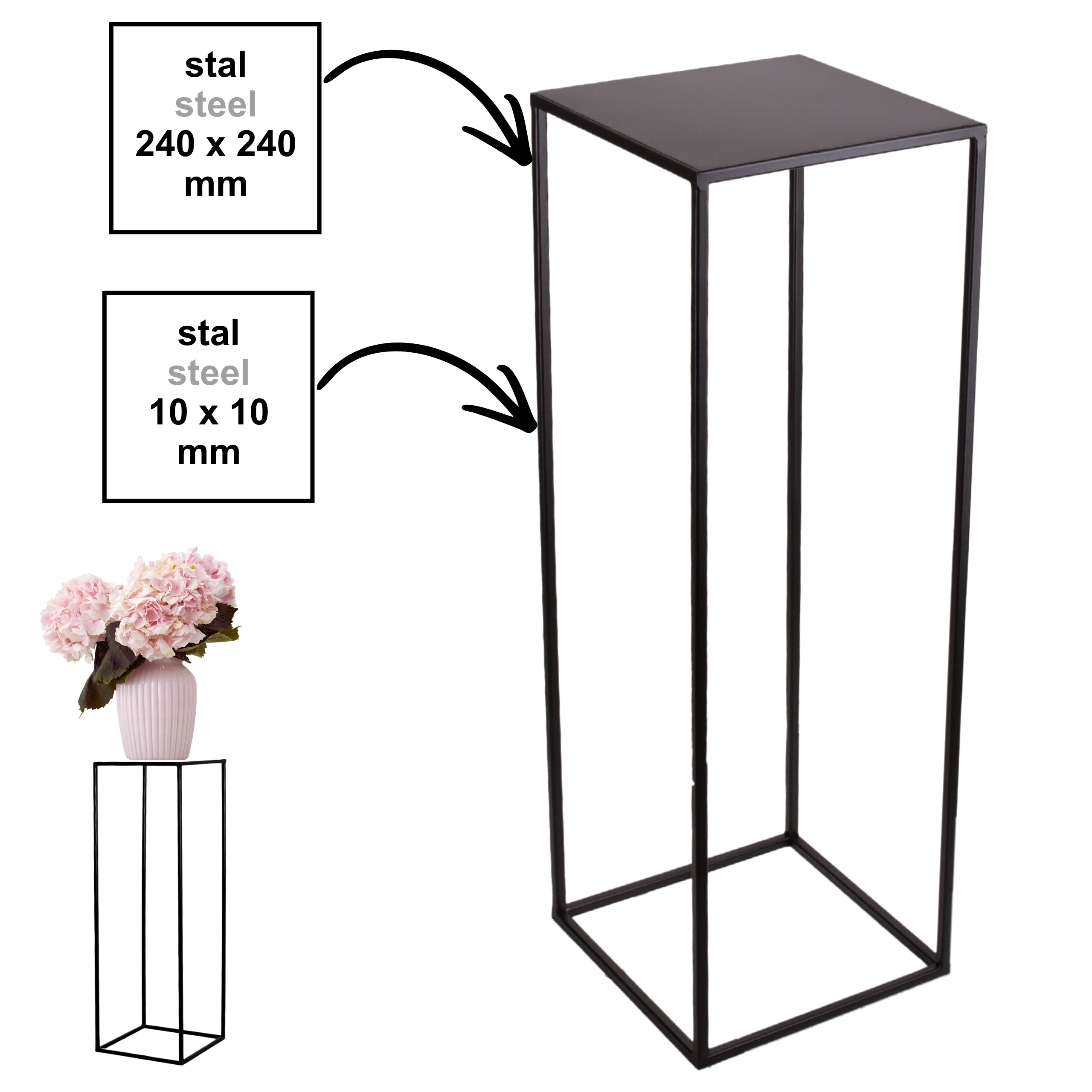 Metalowy kwietnik stojak na kwiatek TOWER 70 czarny styl loftowy HGDECO