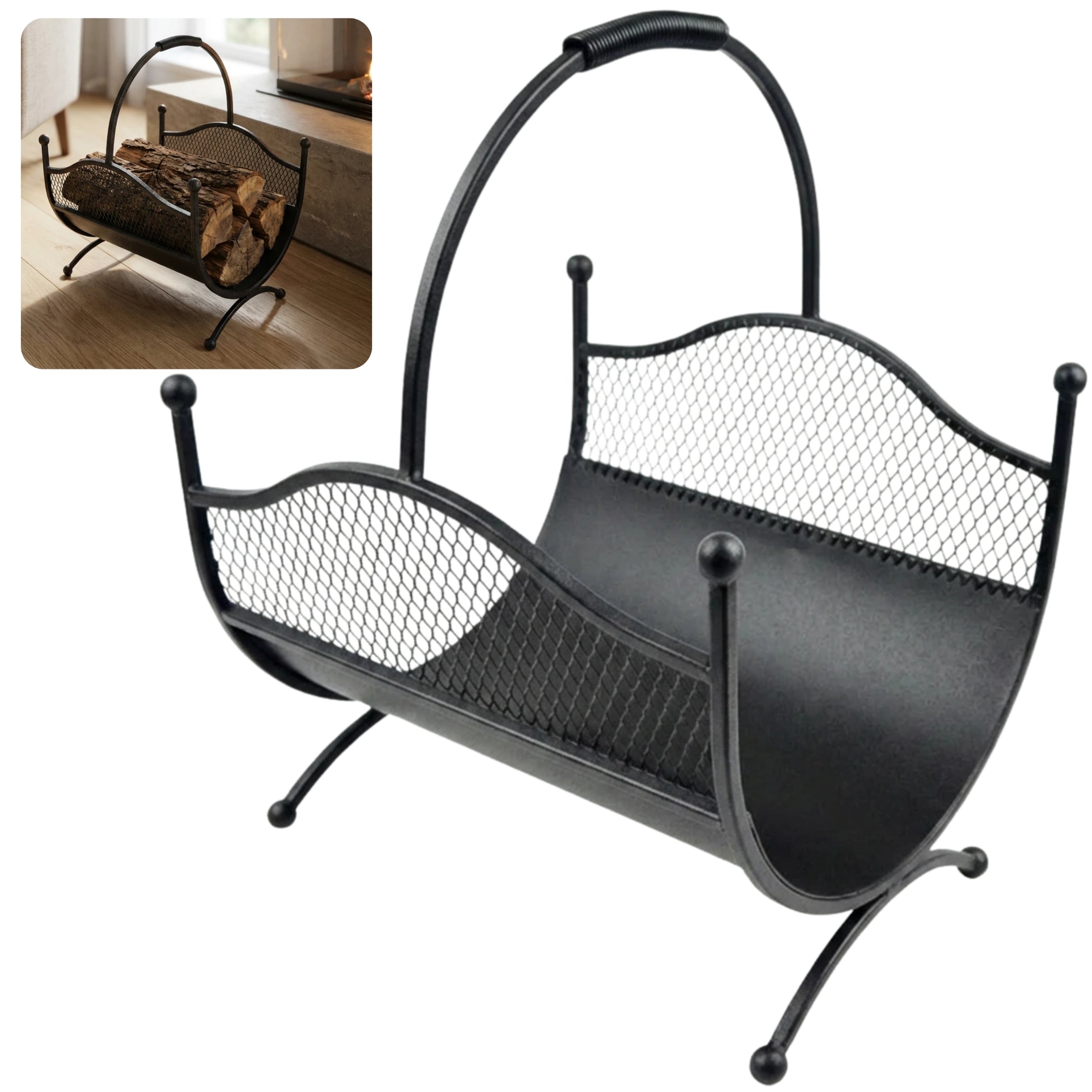 HGDECO  Kosz metalowy na drewno LEON czarny strukt