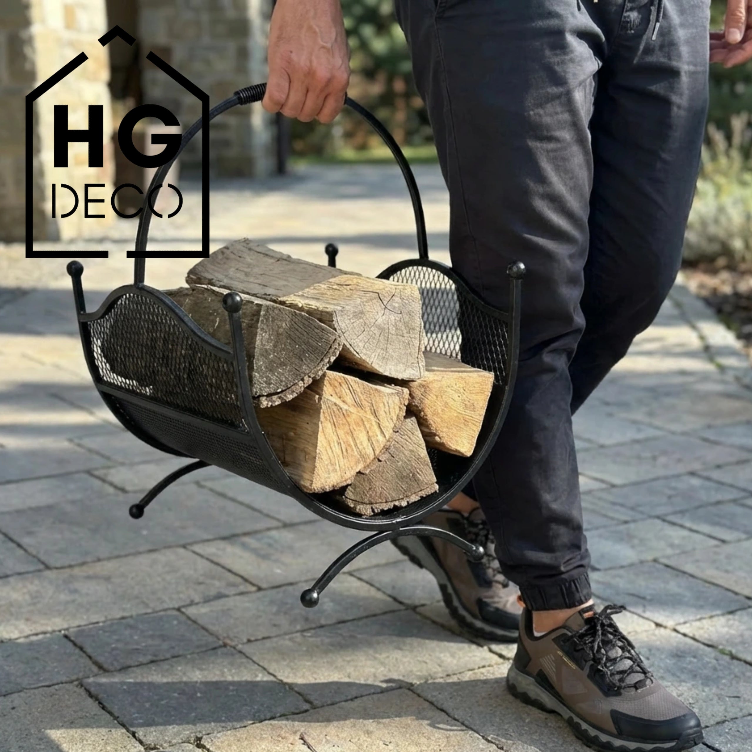 HGDECO LEON metal wood basket black structure