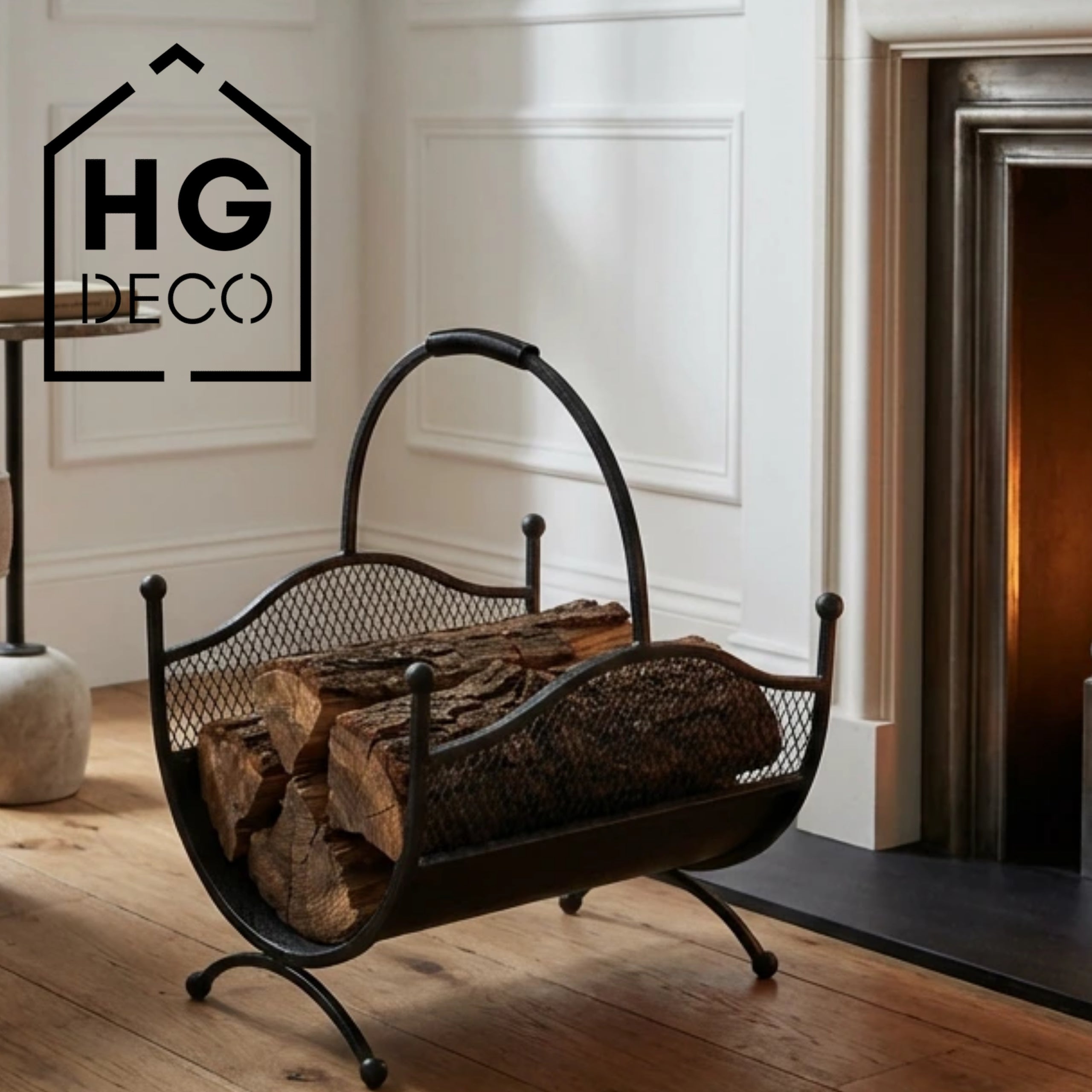 HGDECO LEON metal wood basket black structure