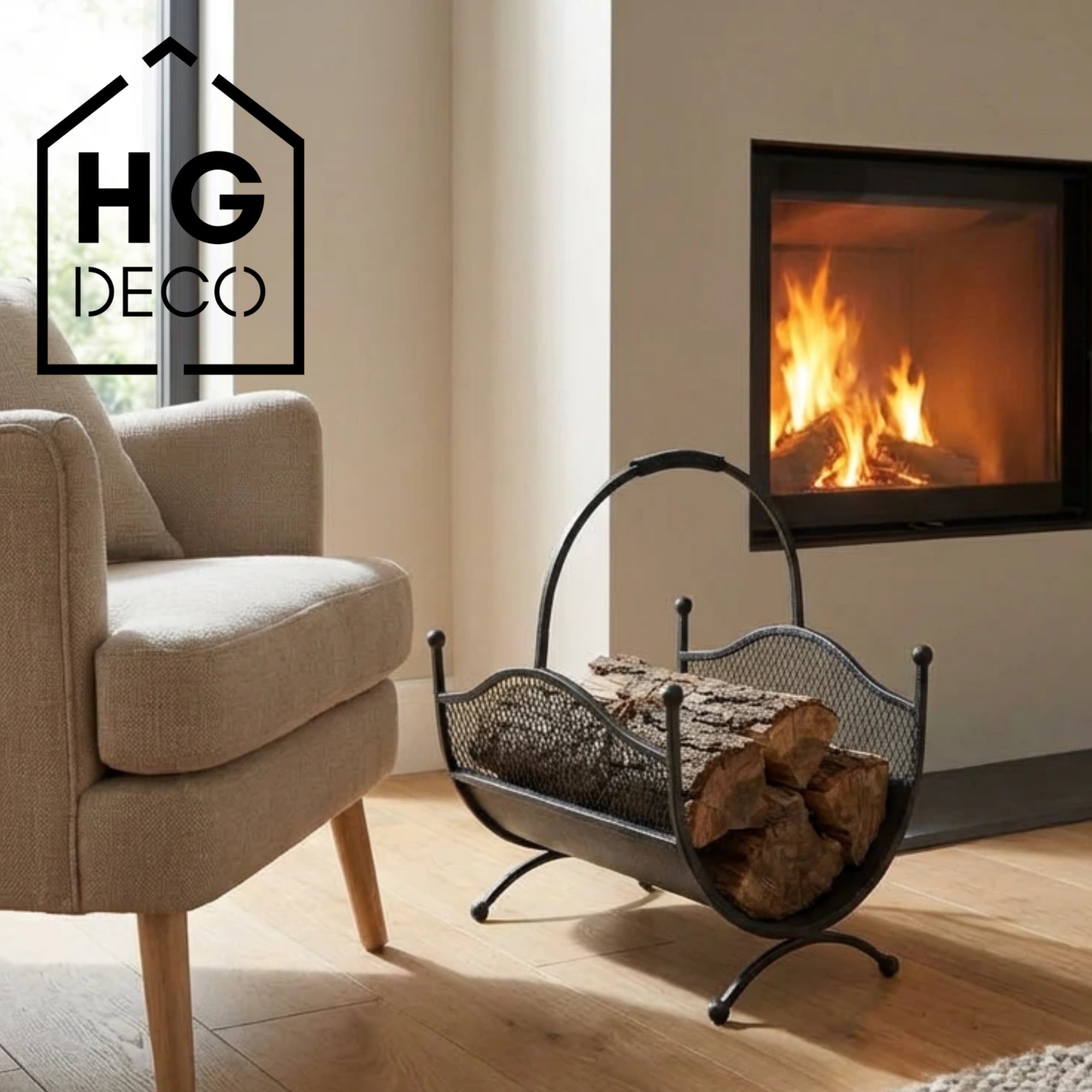 HGDECO LEON metal wood basket black structure