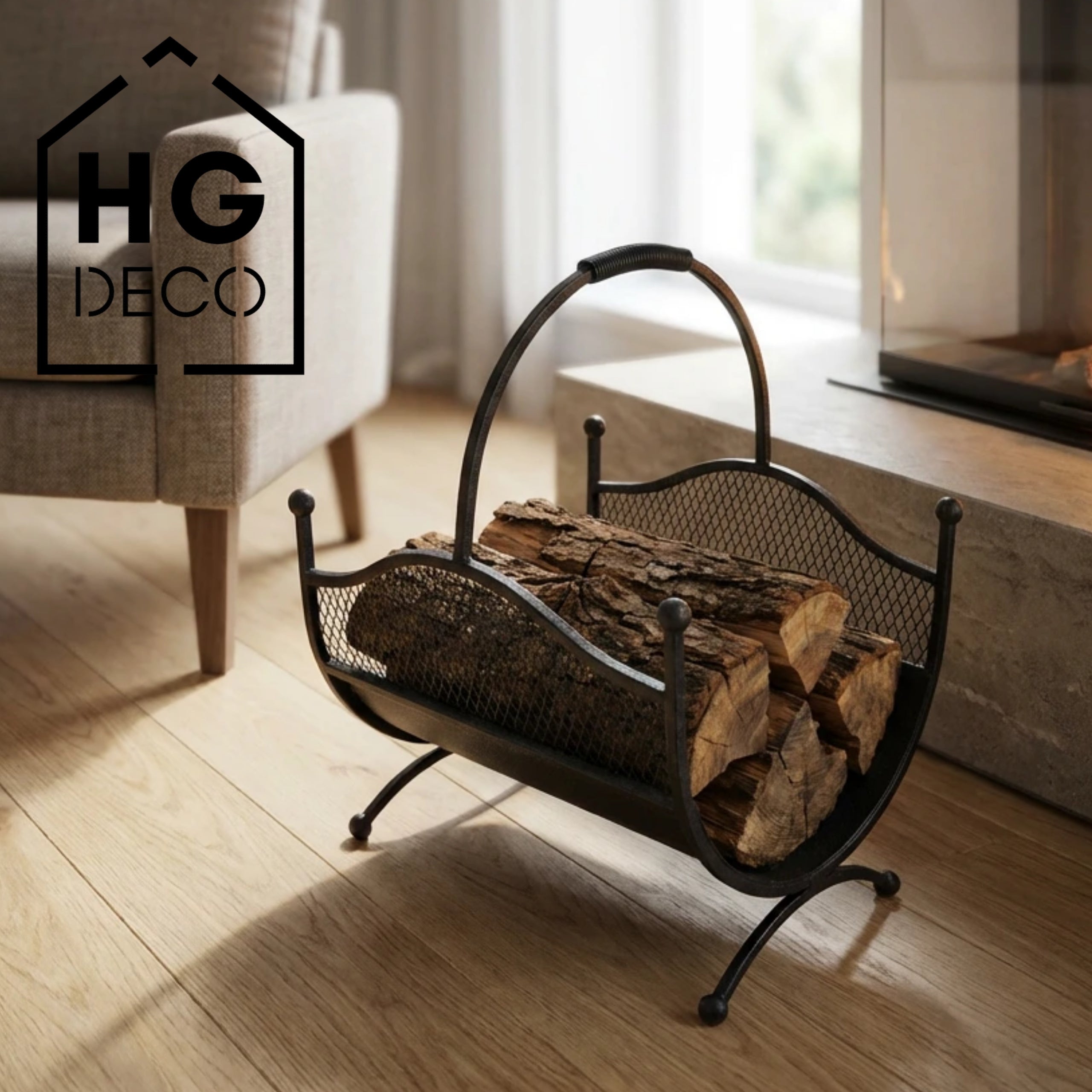 HGDECO  Kosz metalowy na drewno LEON czarny strukt