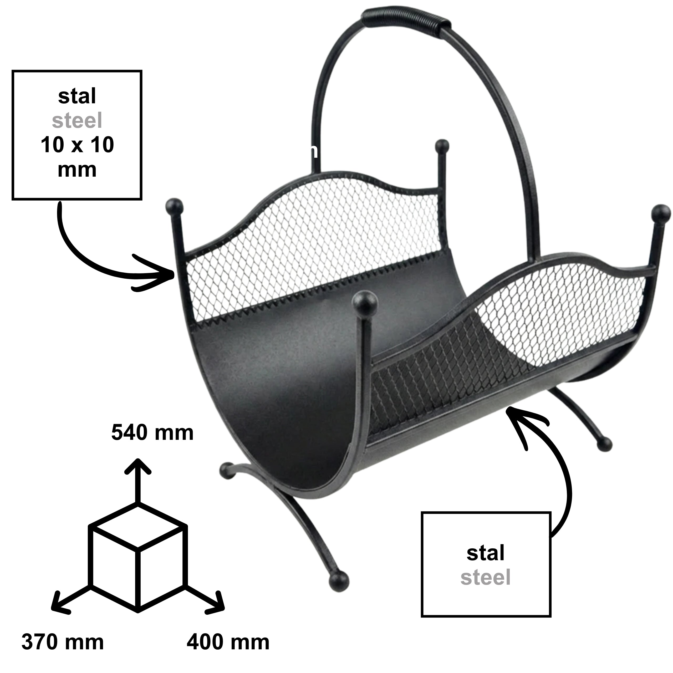 HGDECO  Kosz metalowy na drewno LEON czarny strukt
