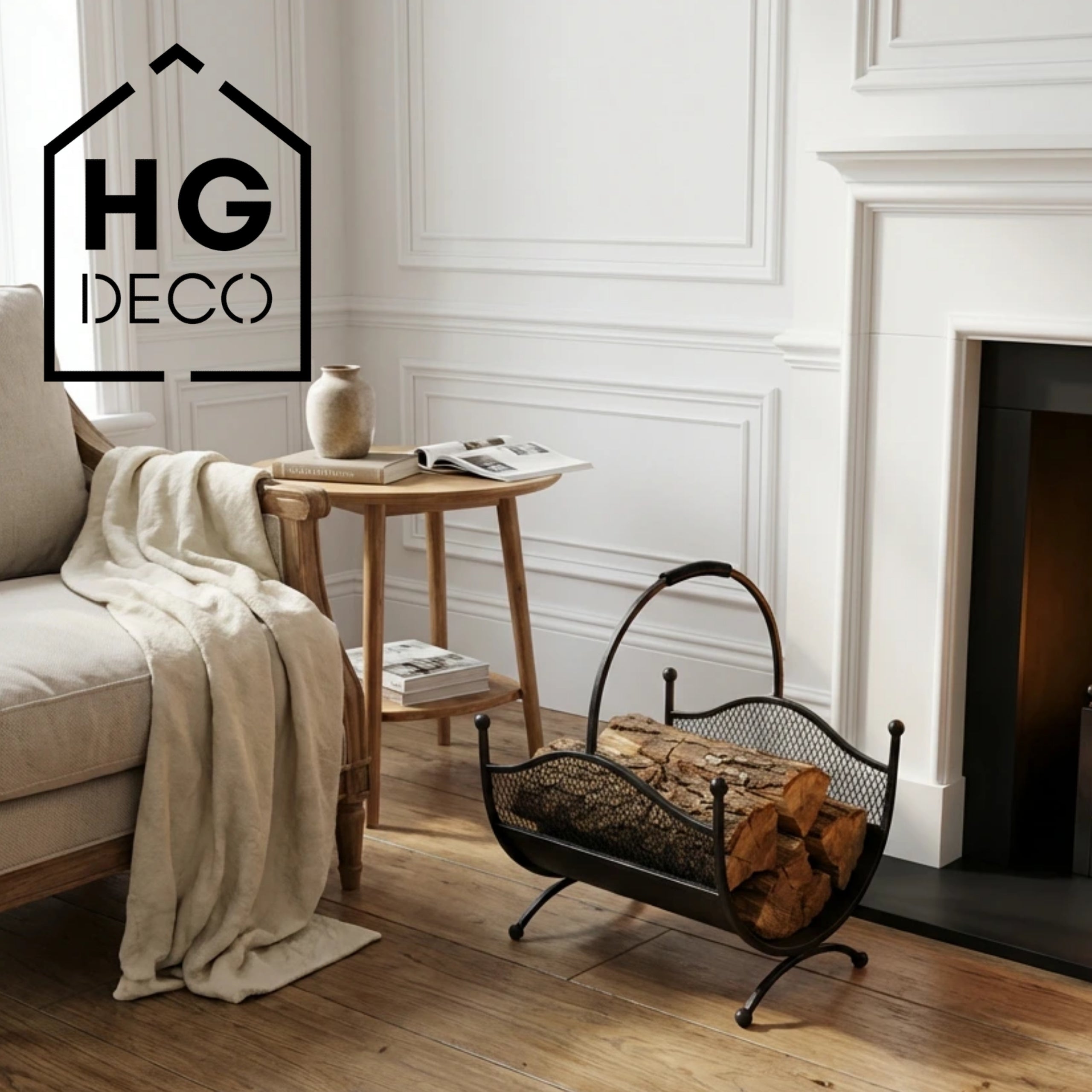 HGDECO  Kosz metalowy na drewno LEON czarny strukt