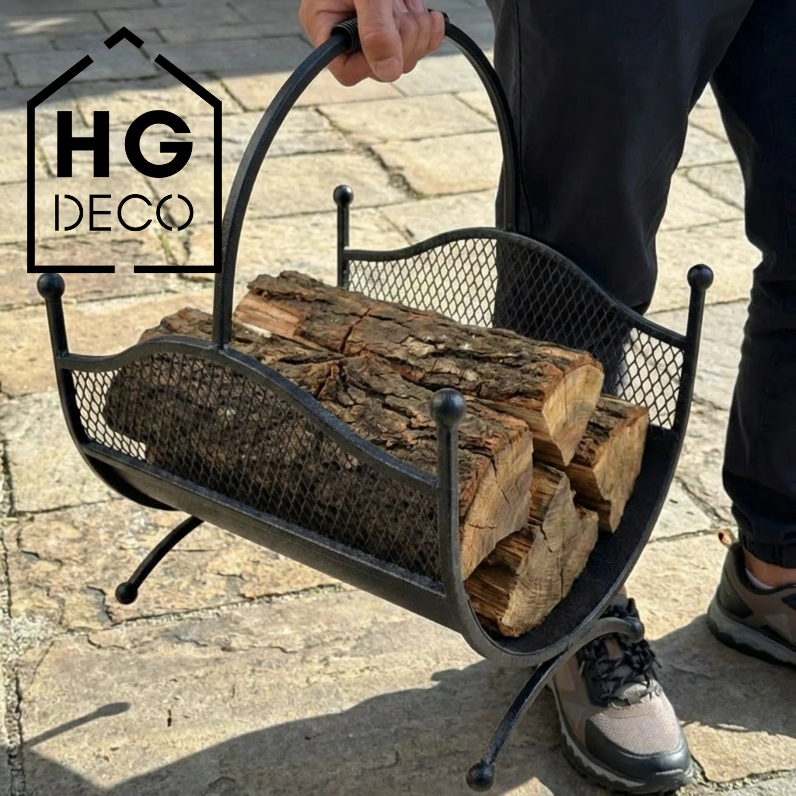 HGDECO LEON metal wood basket black structure