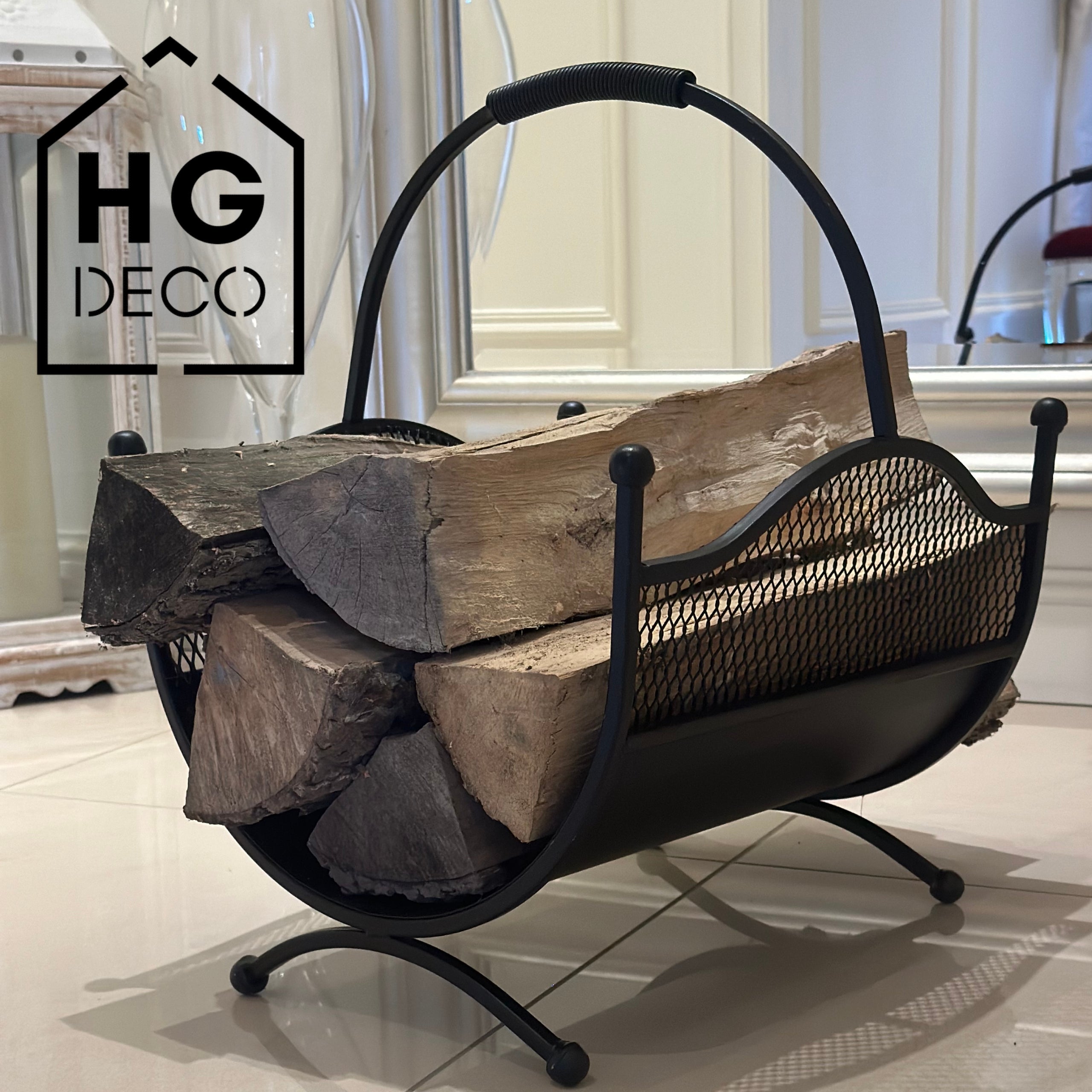 HGDECO LEON metal wood basket black structure