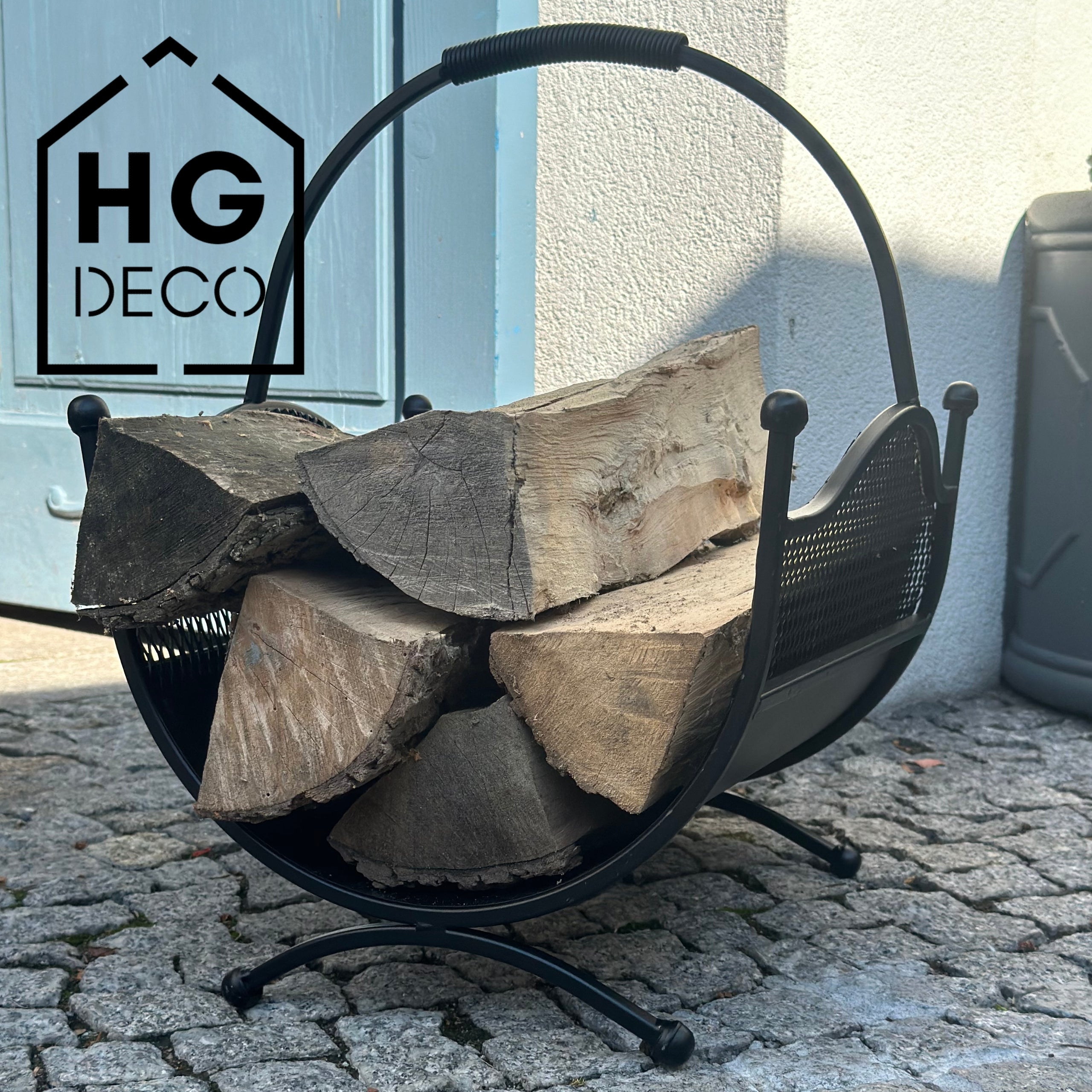 HGDECO LEON metal wood basket black structure