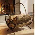 HGDECO LEON Gold Patina Metal Log Basket