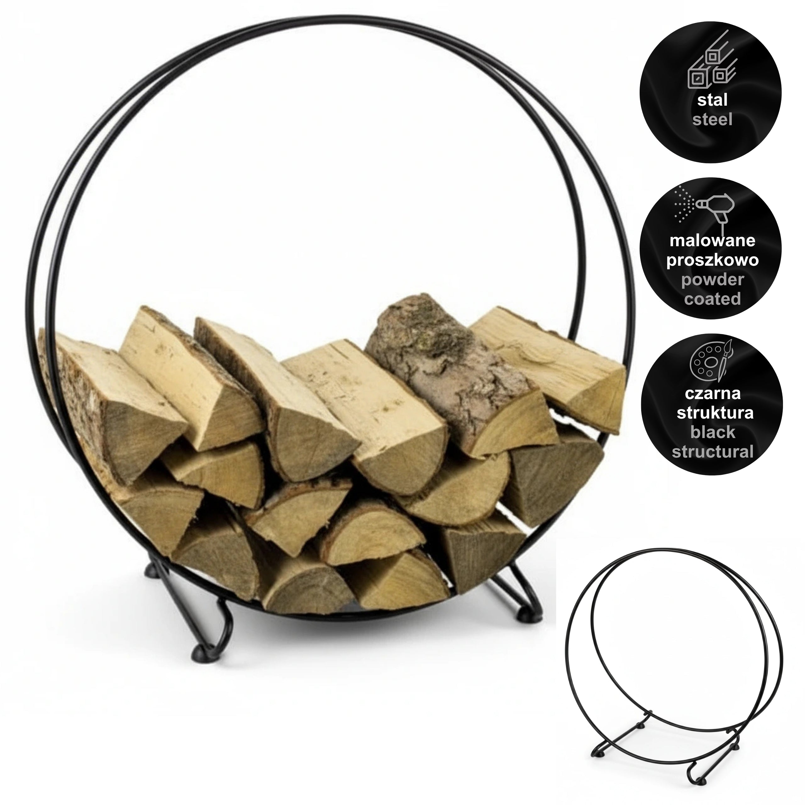 HGDECO  Stojak na drewno MOON XL czarny