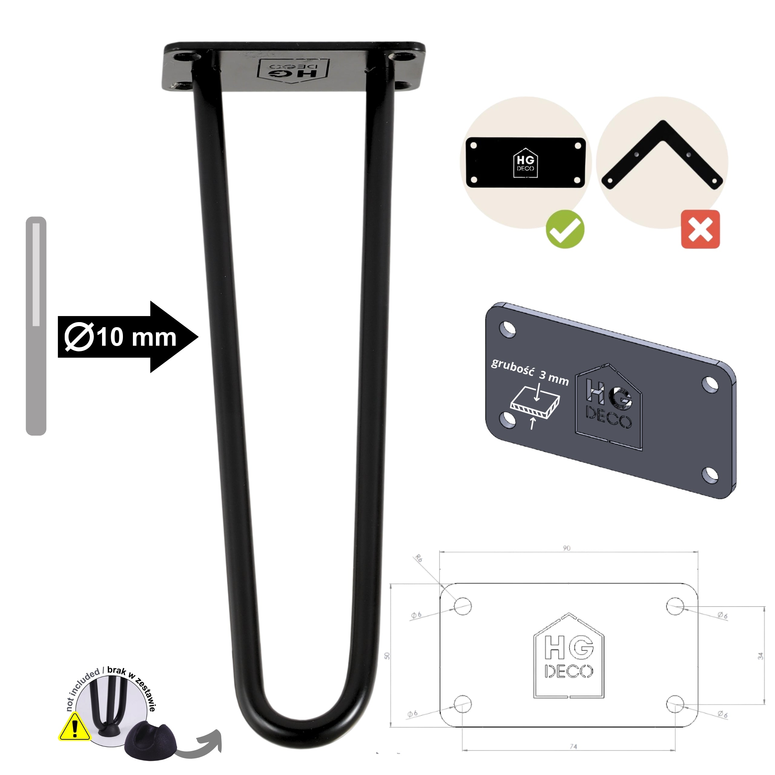 Noga do szafki komody pufy DP25 czarny HGDECO