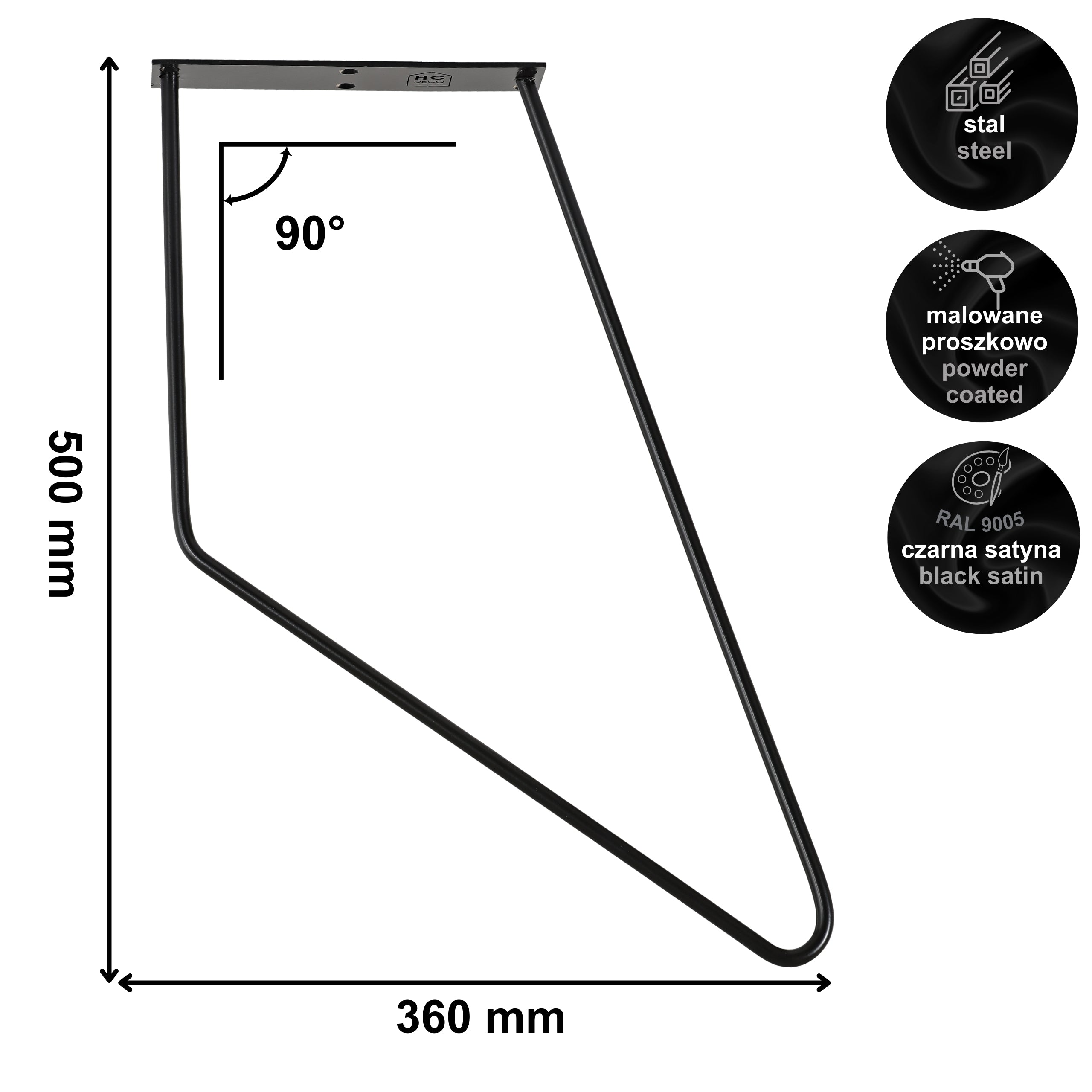 Zestaw nóg meblowych do stolika kawowego FIN 50 cm czarny HGDECO