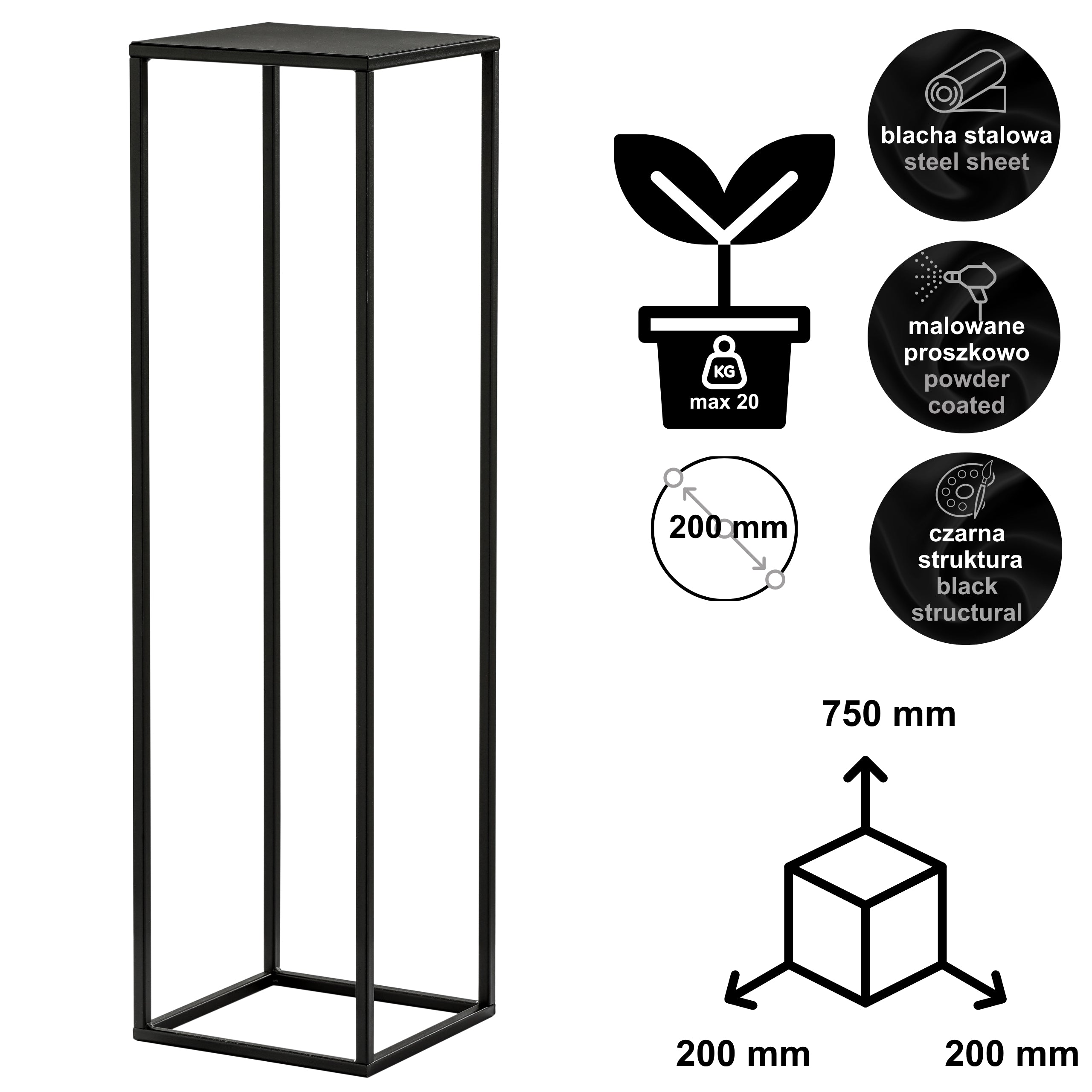 Kwietnik Stojak na kwiaty PREMIUM 75 czarny HGDECO