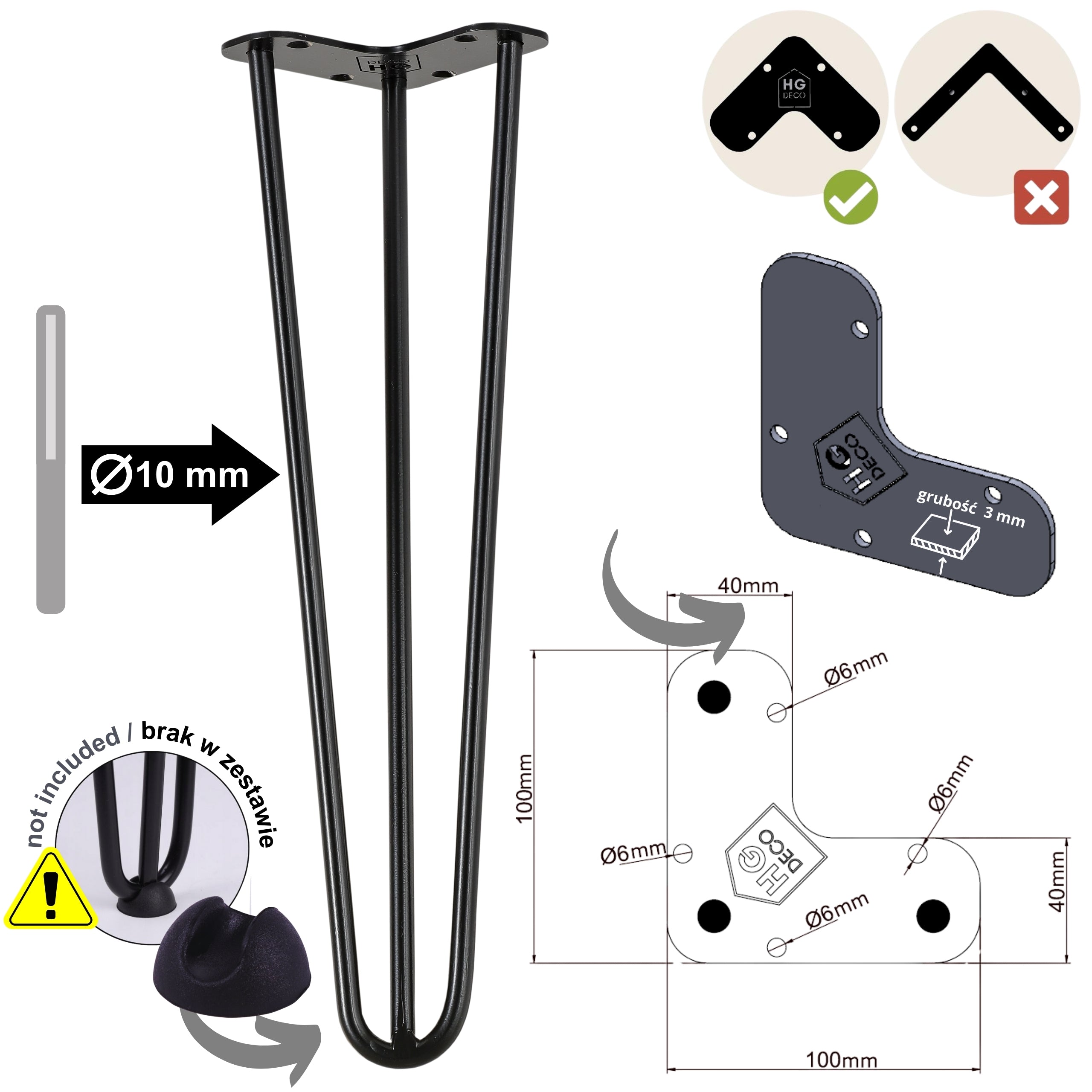 Noga do stolika kawowego TL40 czarny HGDECO