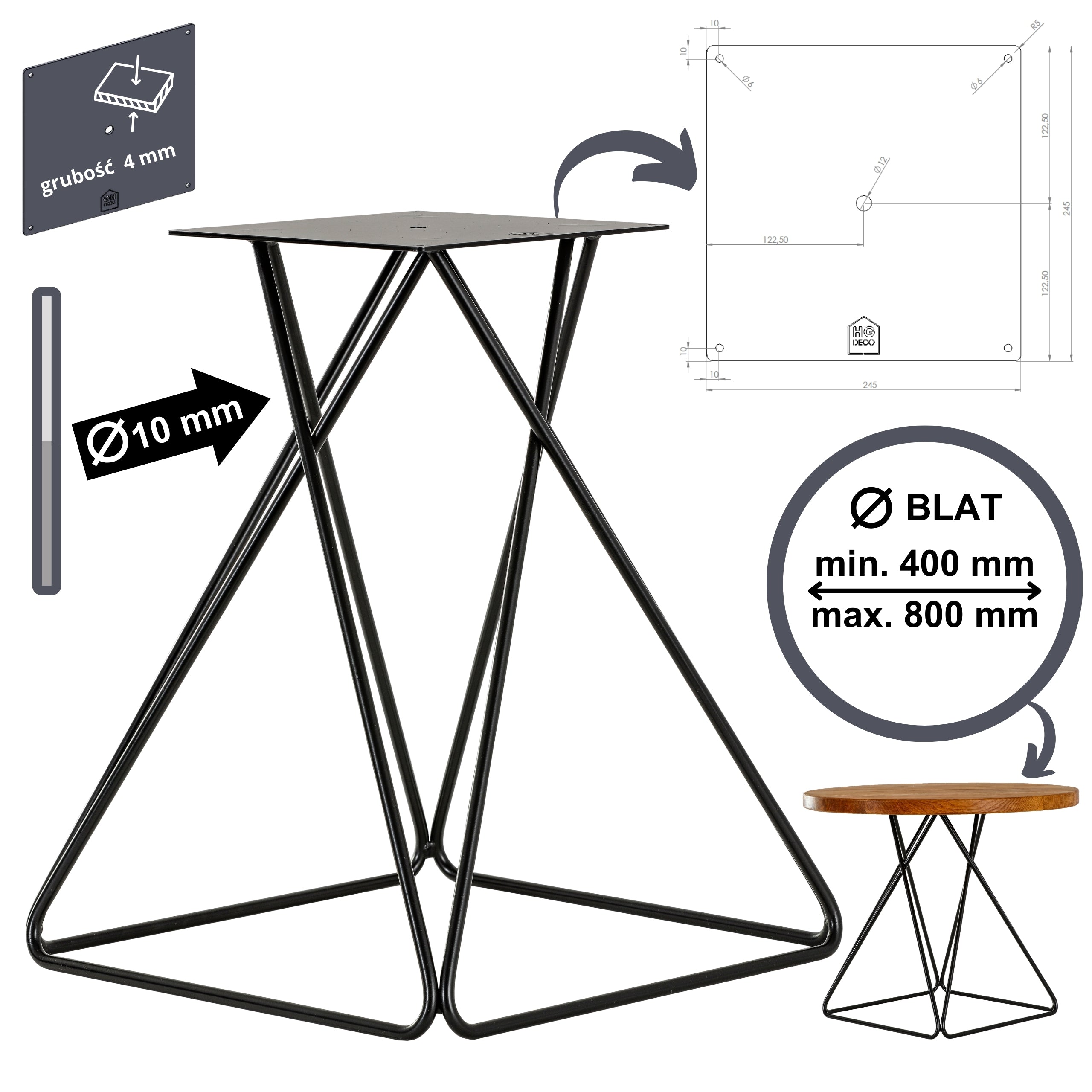 Stelaż do stolika kawowego DIAMOND 50 cm czarny HGDECO