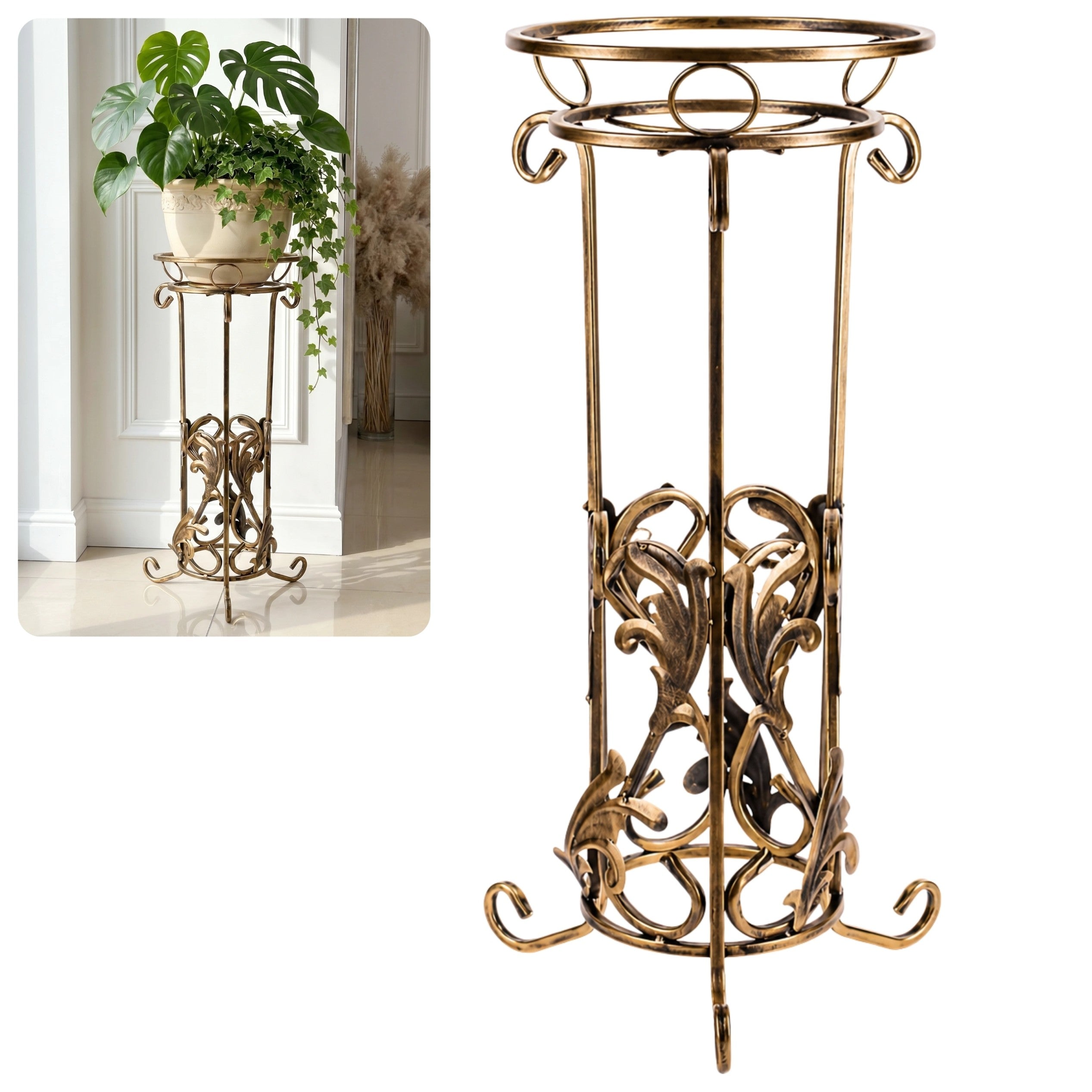 Kwietnik metalowy wysoki stojący RUSTIC 73 złota patyna HGDECO