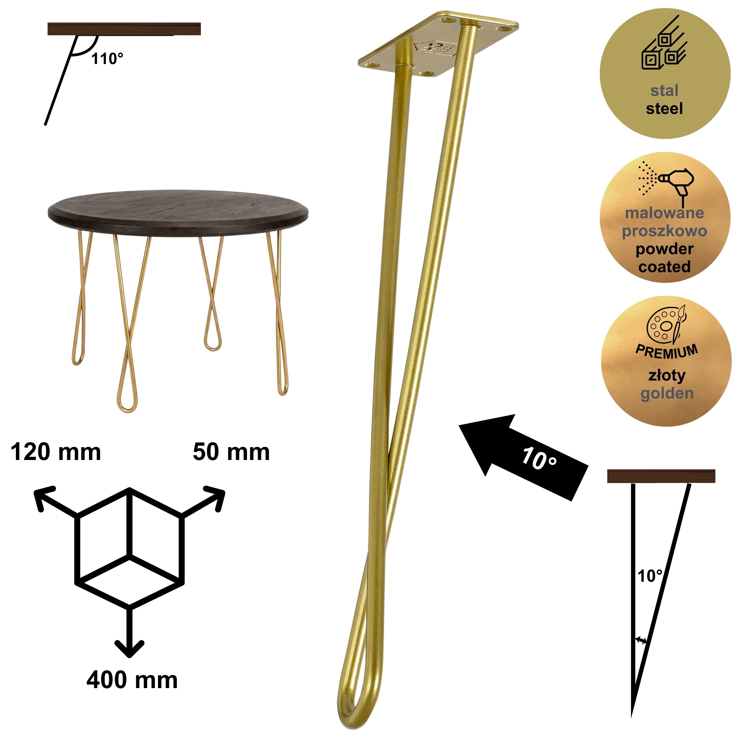 Noga do stolika kawowego DX40 złoty HGDECO