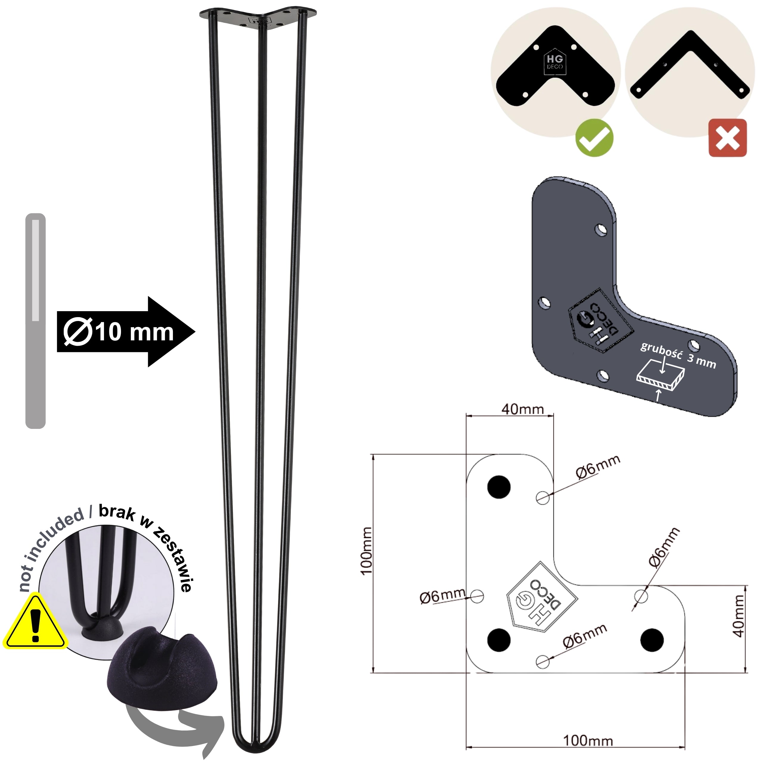 Noga meblowa do stołu biurka konsoli TL80 czarny HGDECO