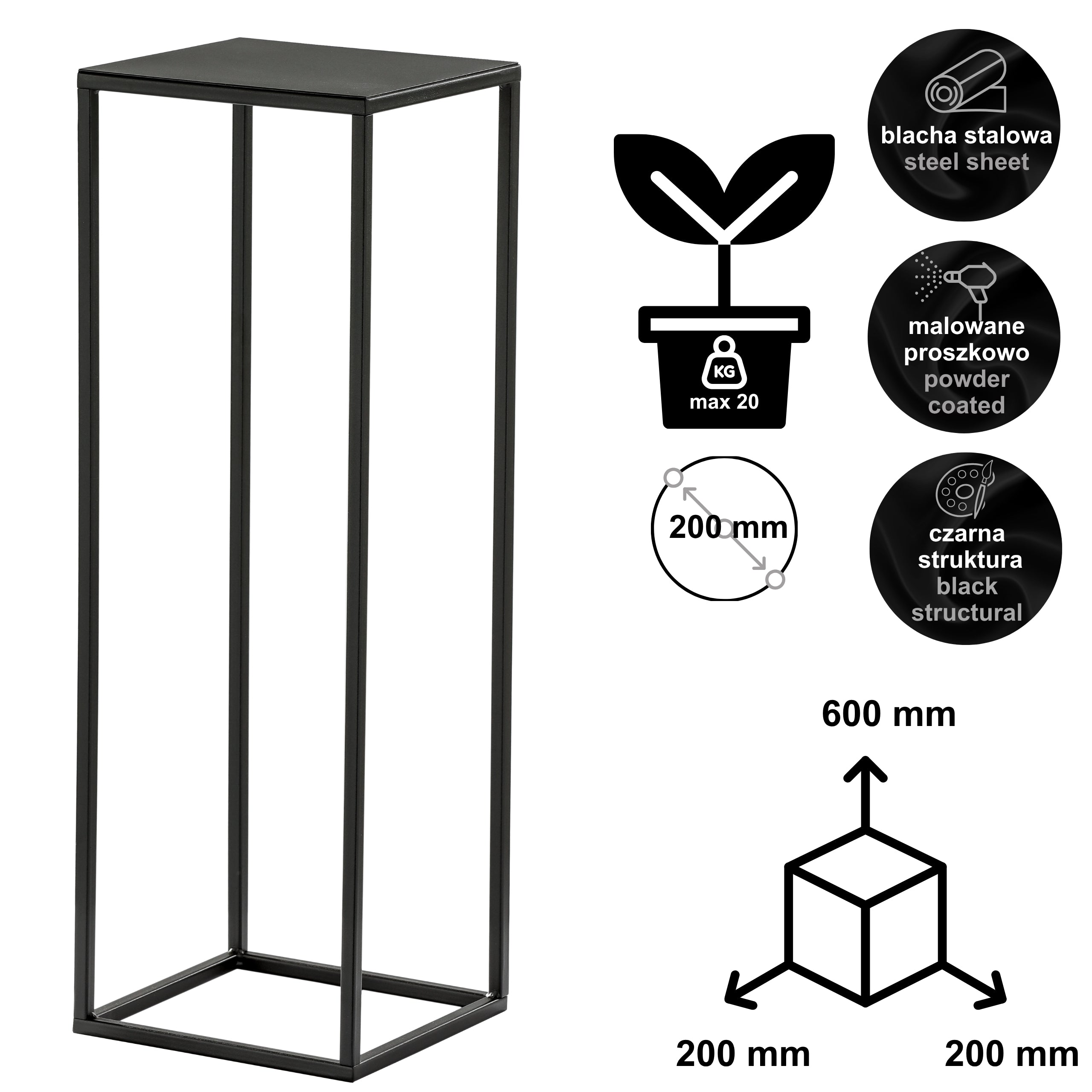 Kwietnik Stojak na kwiaty PREMIUM 60 czarny HGDECO