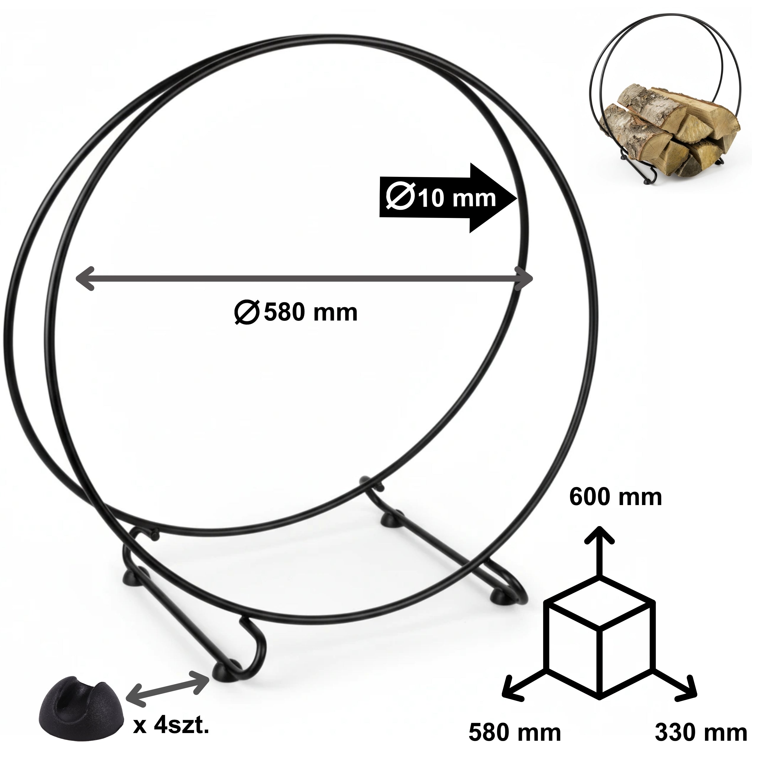 HGDECO  Stojak na drewno MOON XL czarny