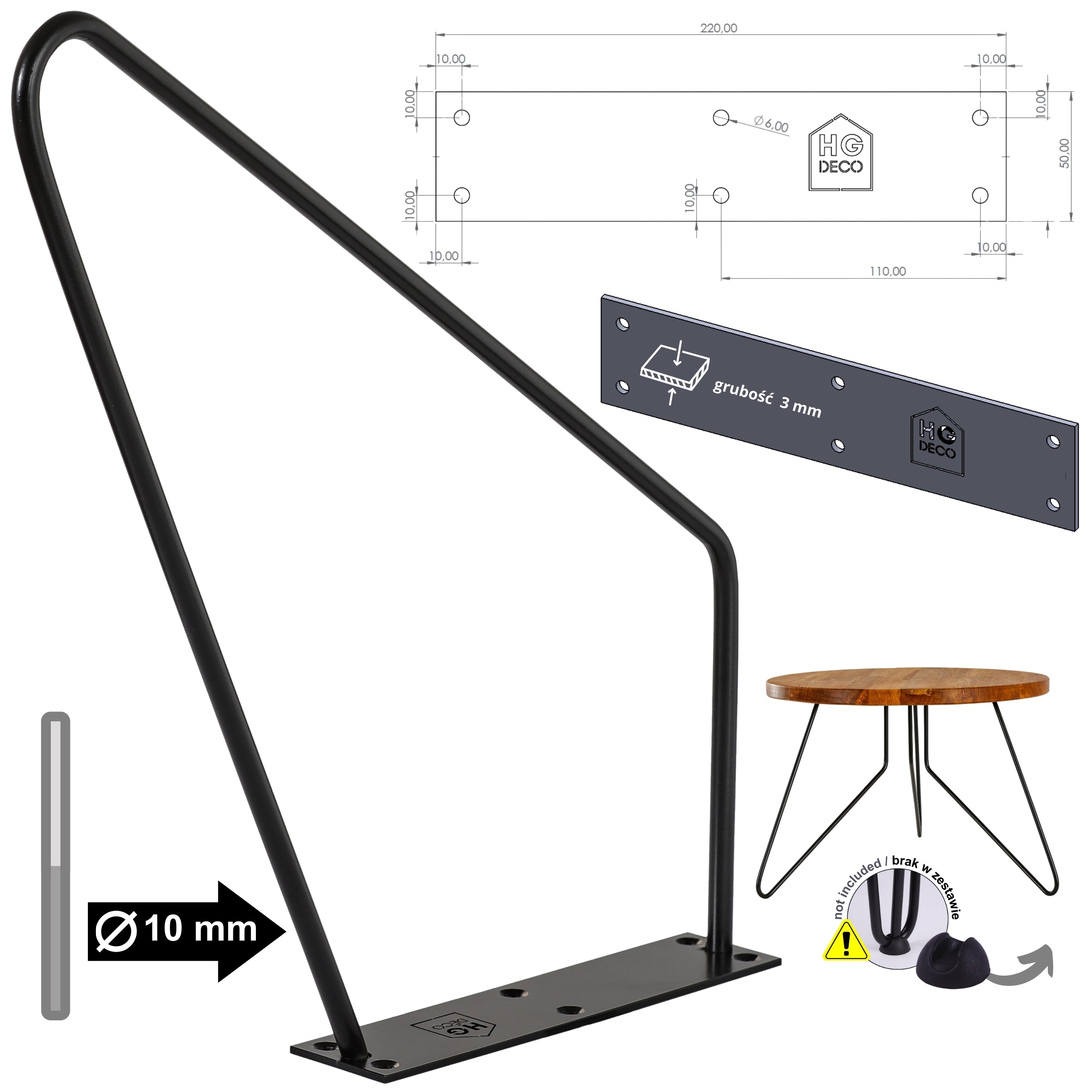 Noga meblowa do stolika kawowego FIN 40 czarny HGDECO
