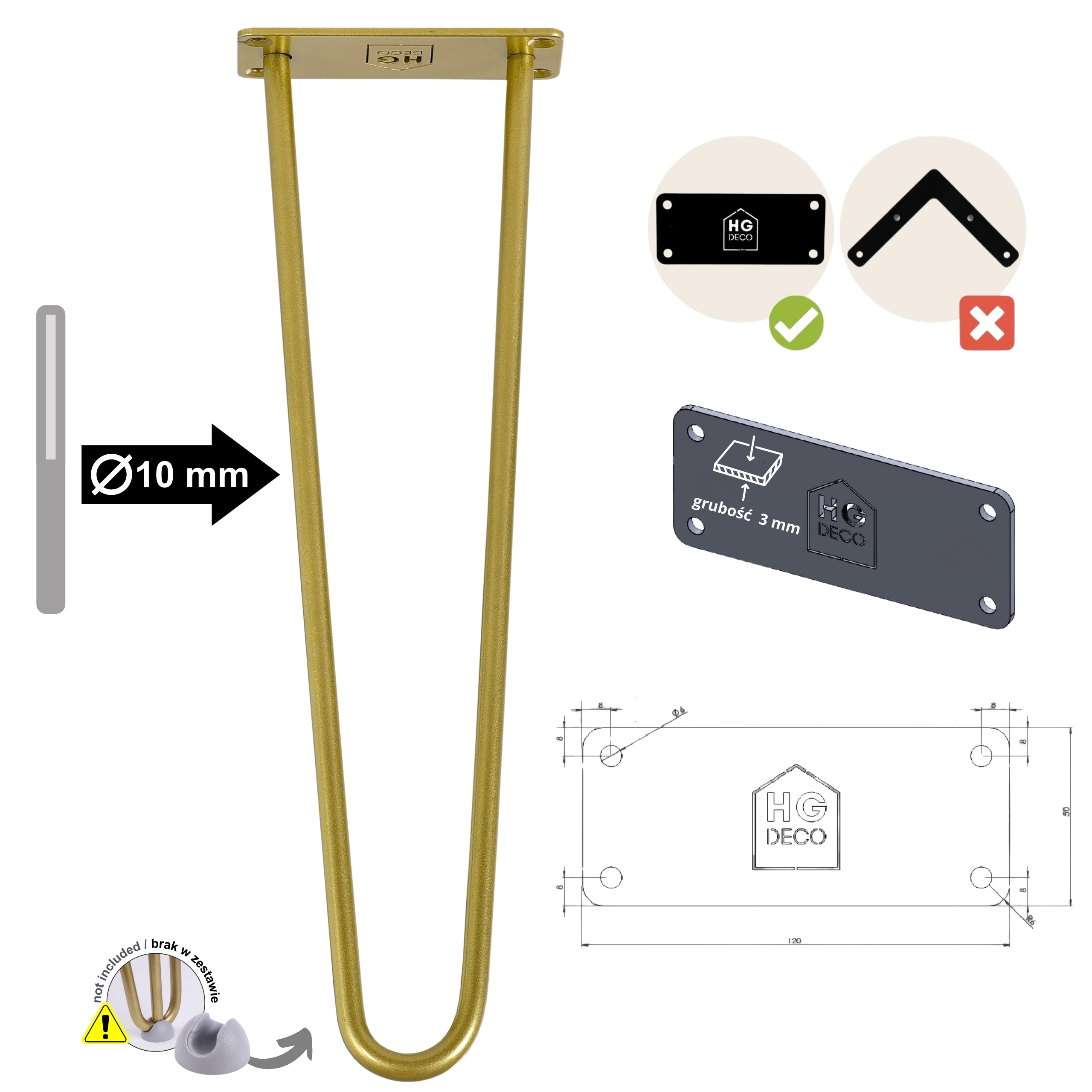 Noga do stolika kawowego ławy DP50 złoty HGDECO