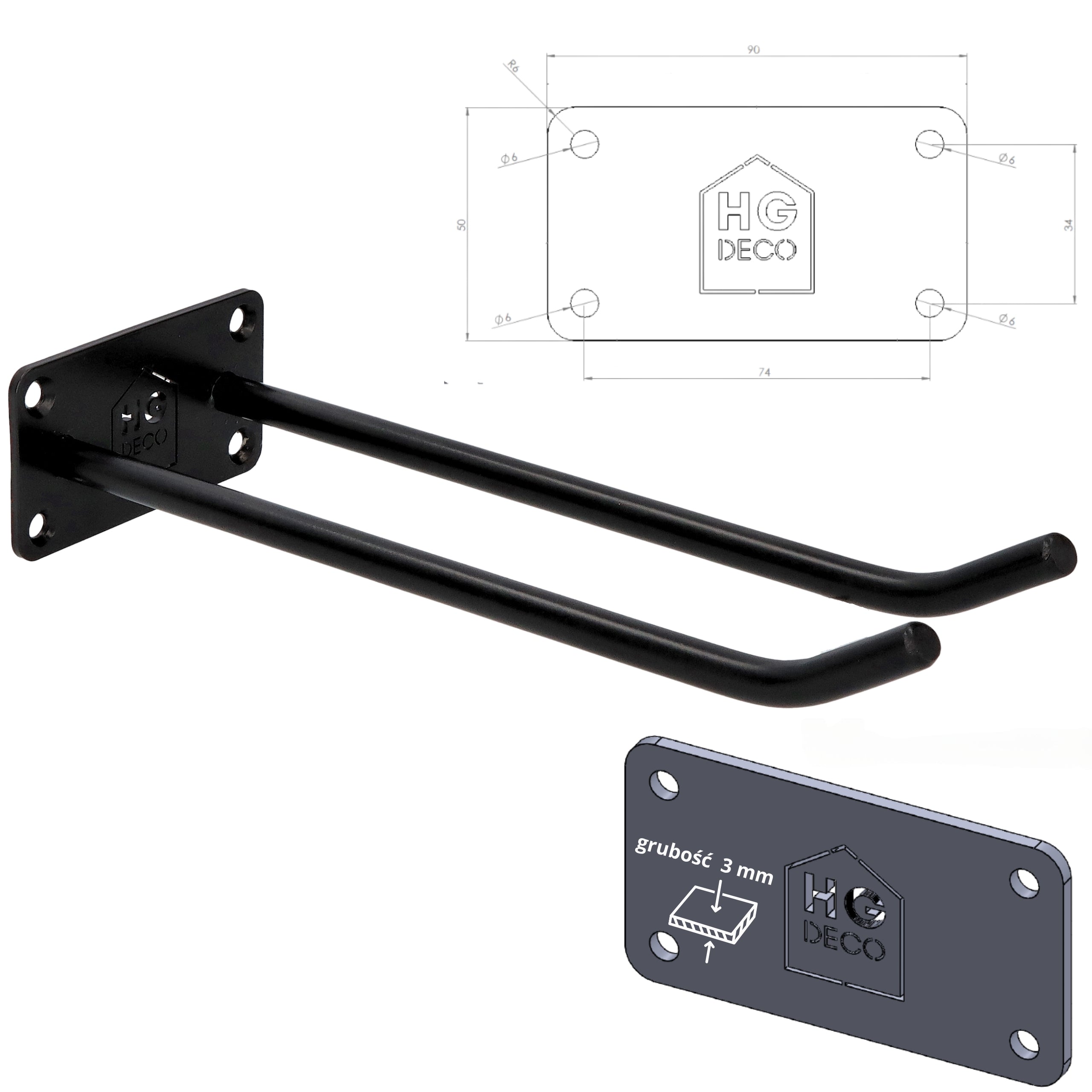Metalowy uchwyt ścienny ORDO HK25 na narzędzia sprzęt sportowy 25 cm HGDECO