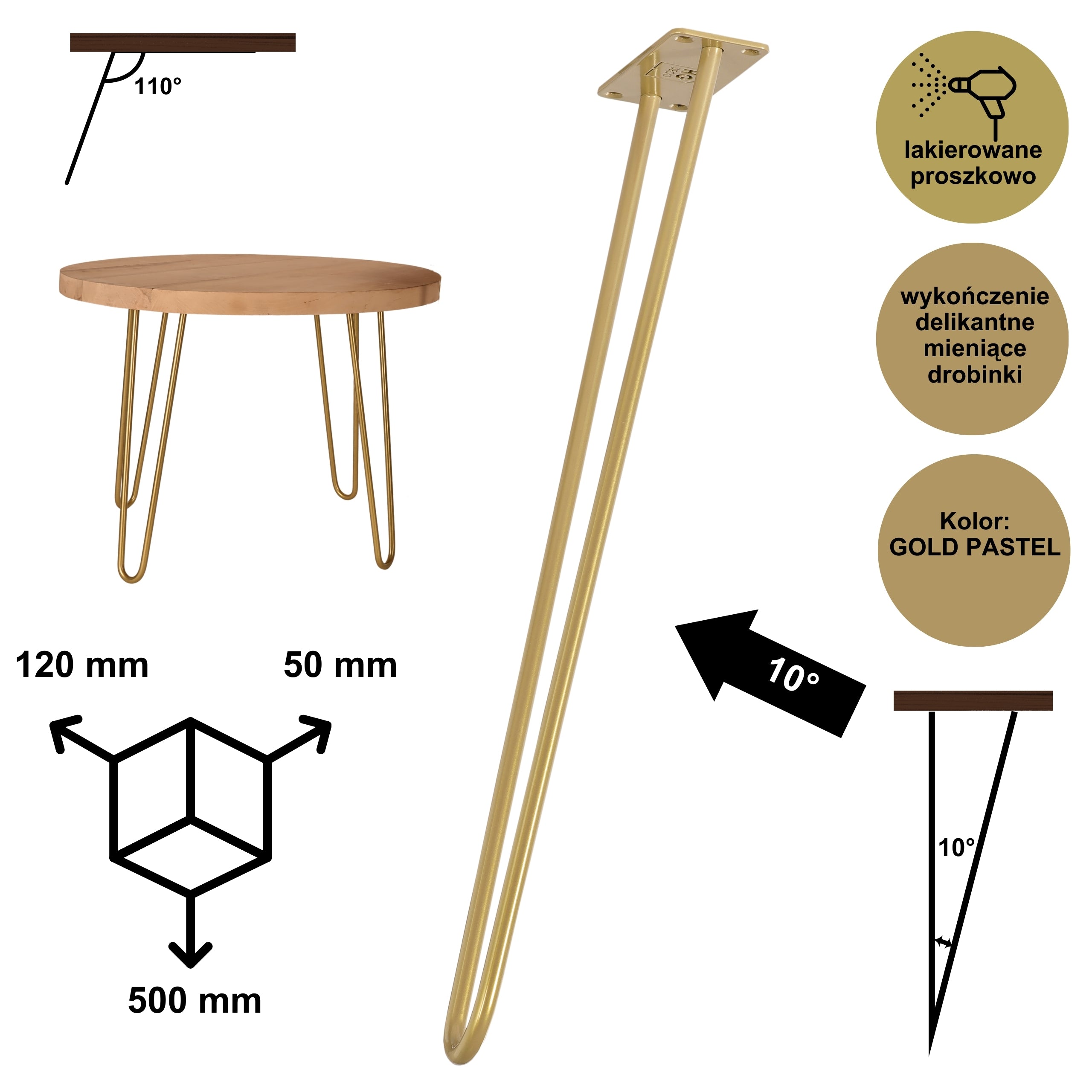 Noga do stolika kawowego ławy DP50 pastelowo złoty HGDECO