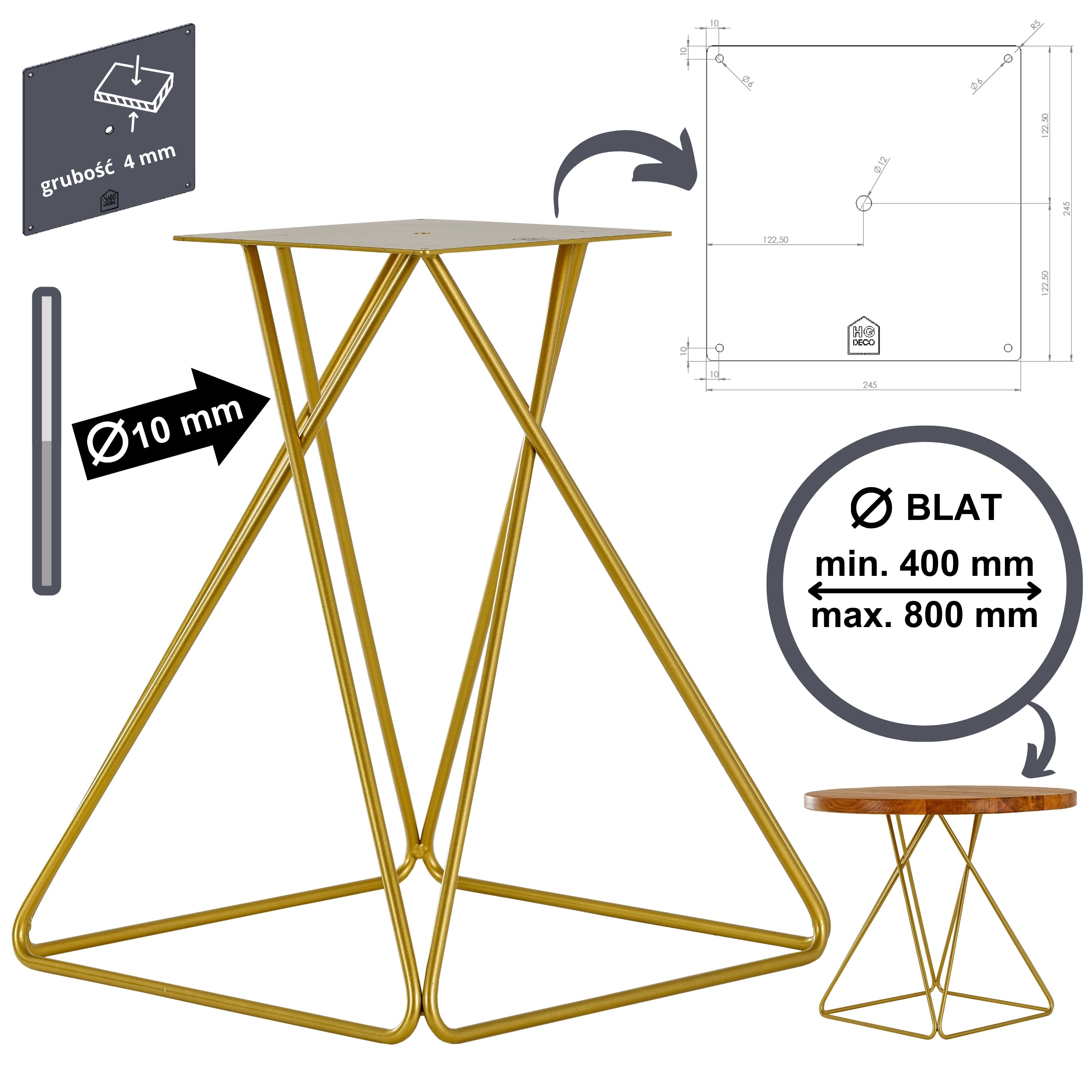 Stelaż do stolika kawowego DIAMOND 50 cm złoty HGDECO