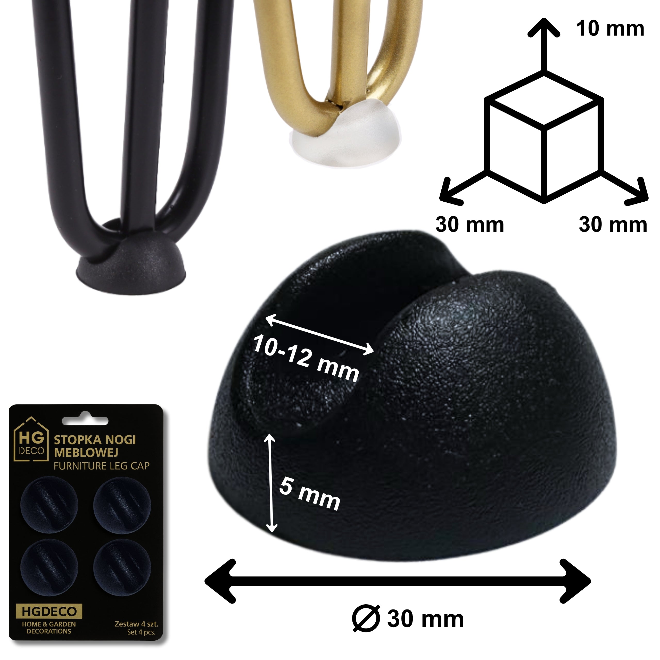 Set of black furniture leg pads, 4 pcs. HGDECO