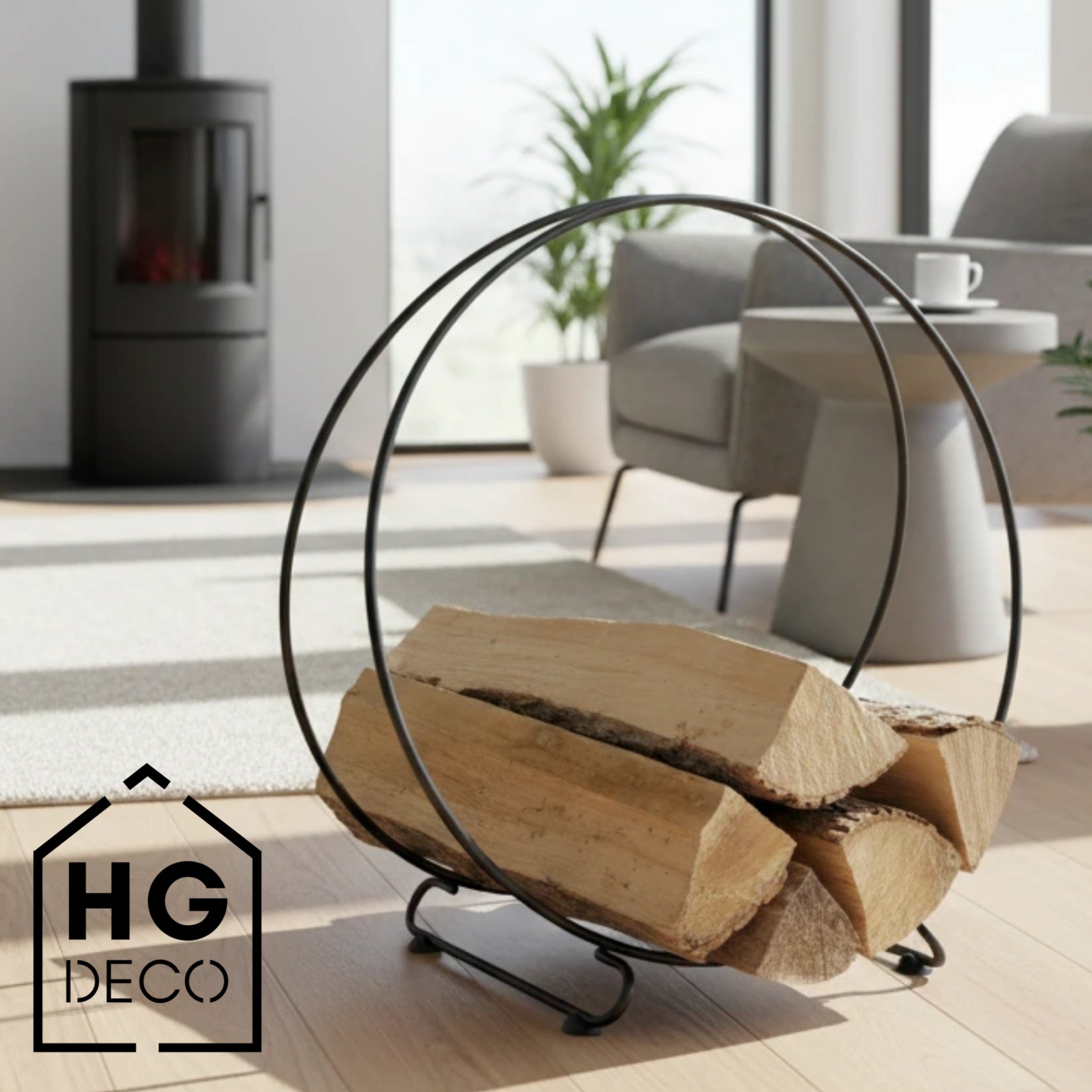 HGDECO  Stojak na drewno MOON XL czarny