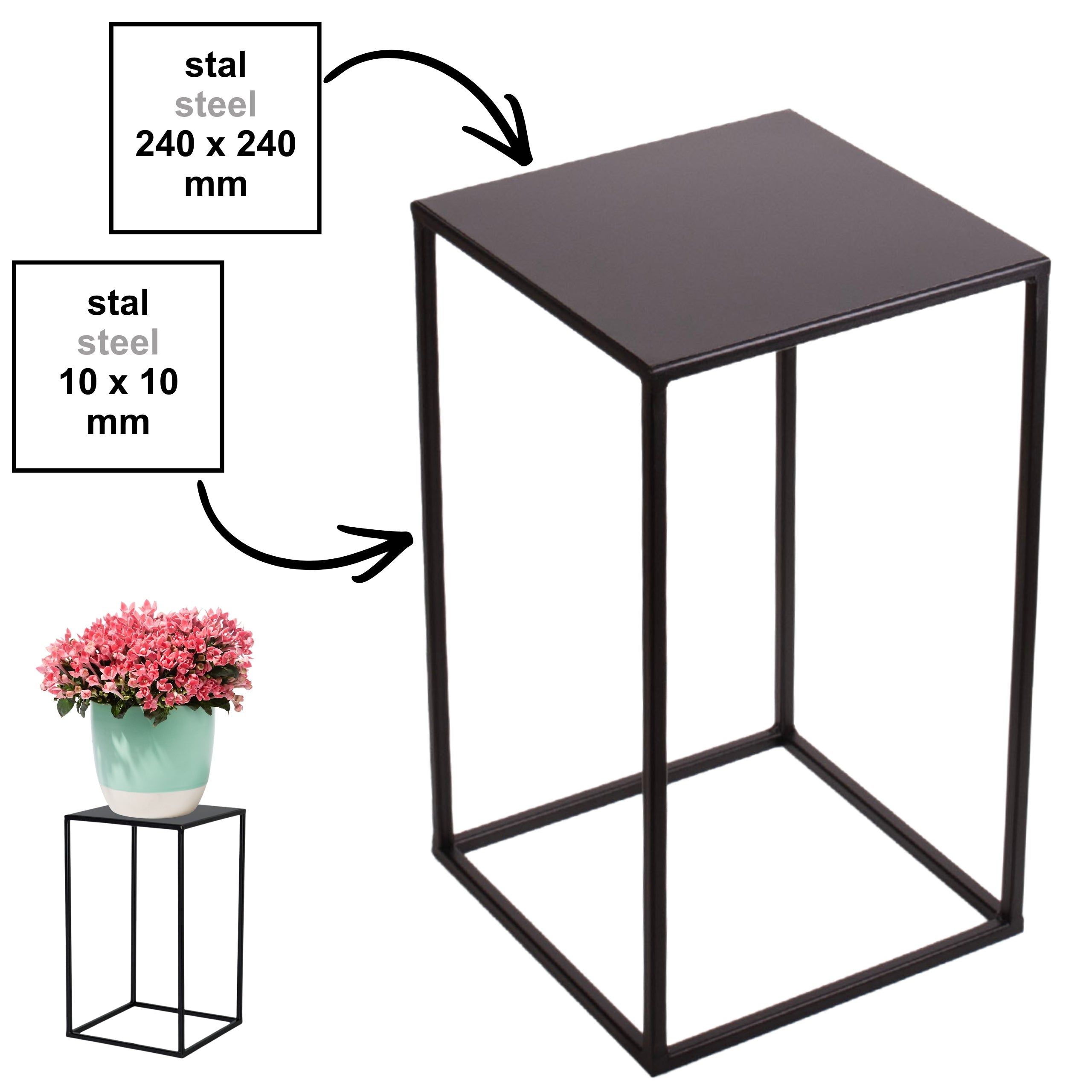 Metalowy kwietnik stojak na kwiatek TOWER 40 czarny styl loftowy HGDECO