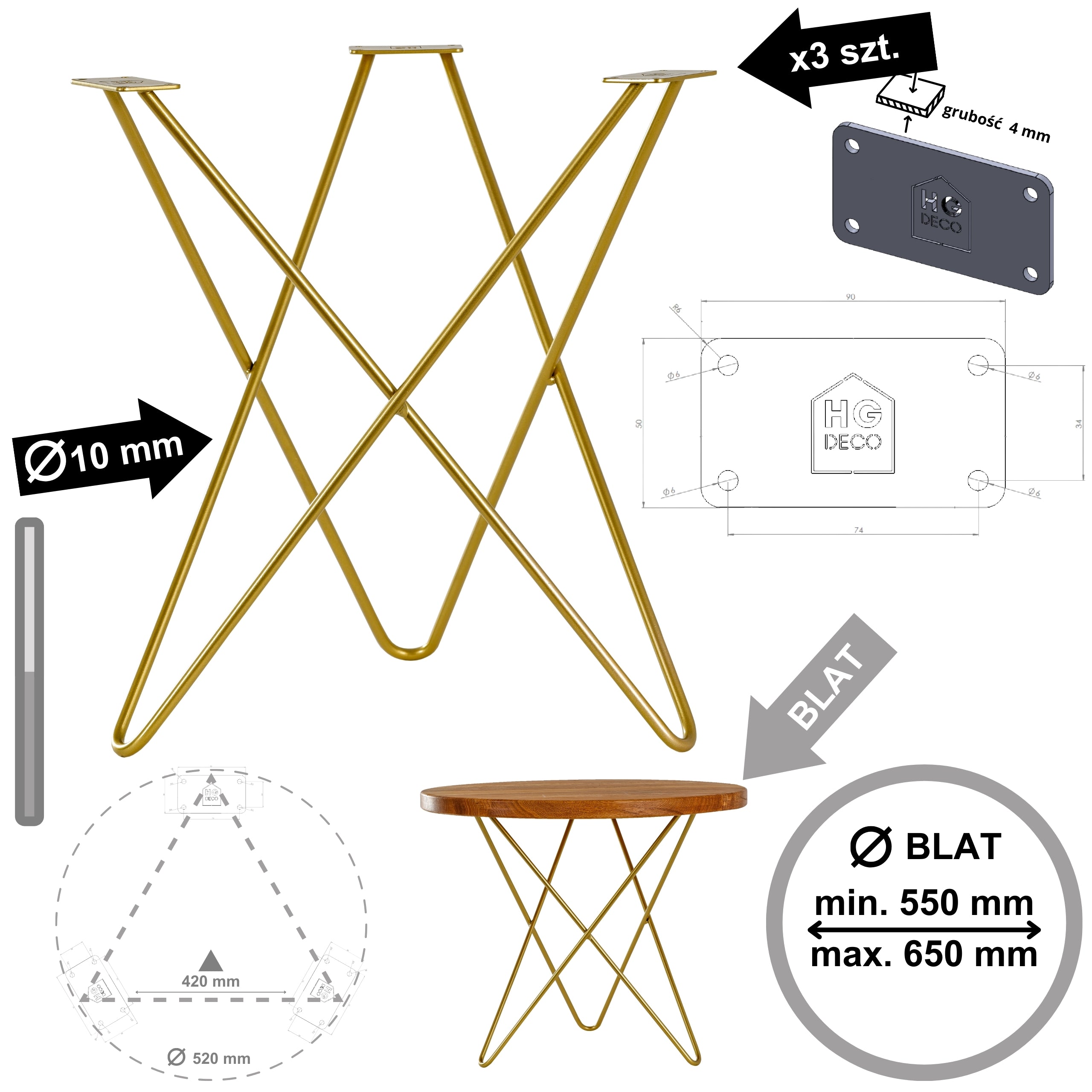 STAR 50 cm gold coffee table base HGDECO