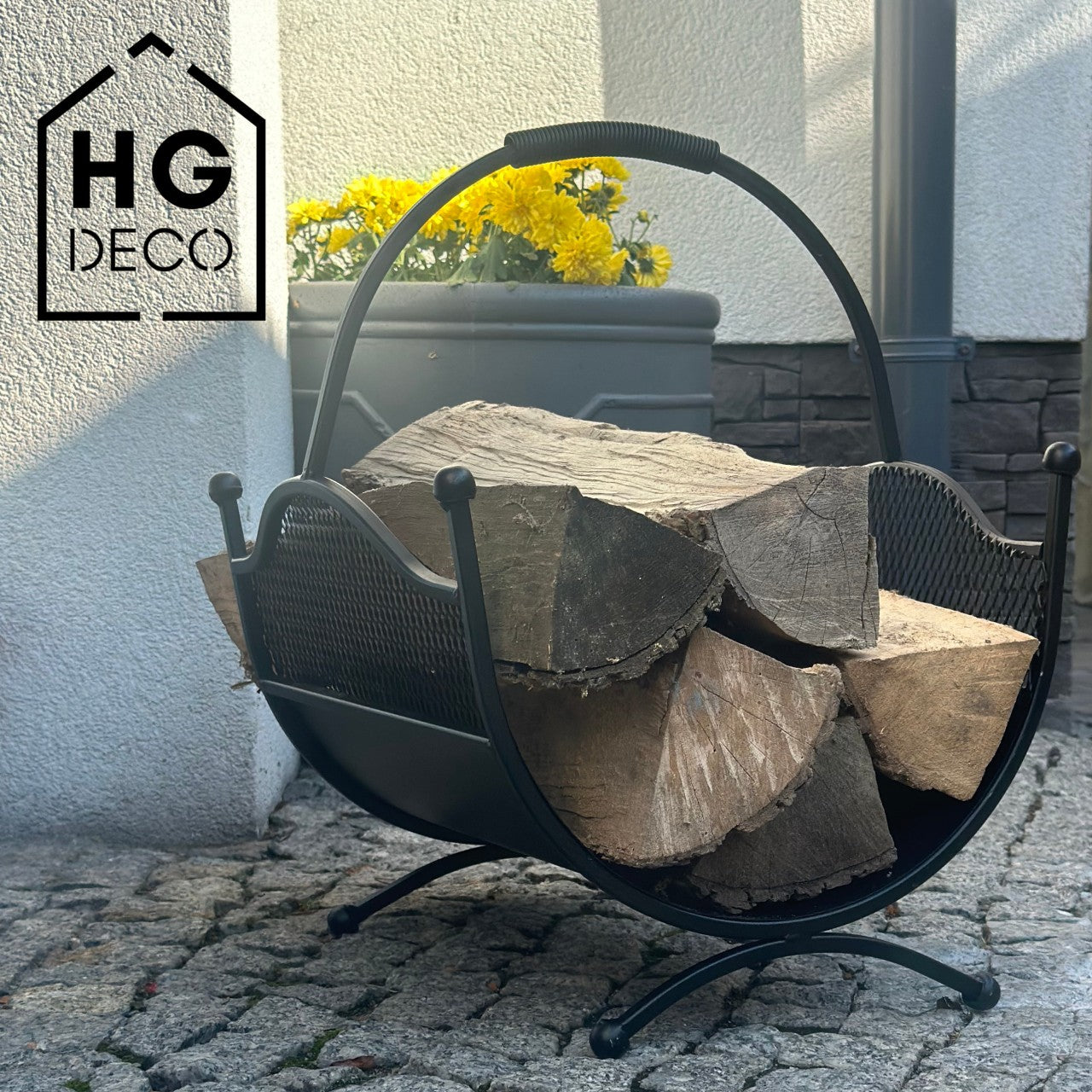 HGDECO  Kosz metalowy na drewno LEON czarny strukt