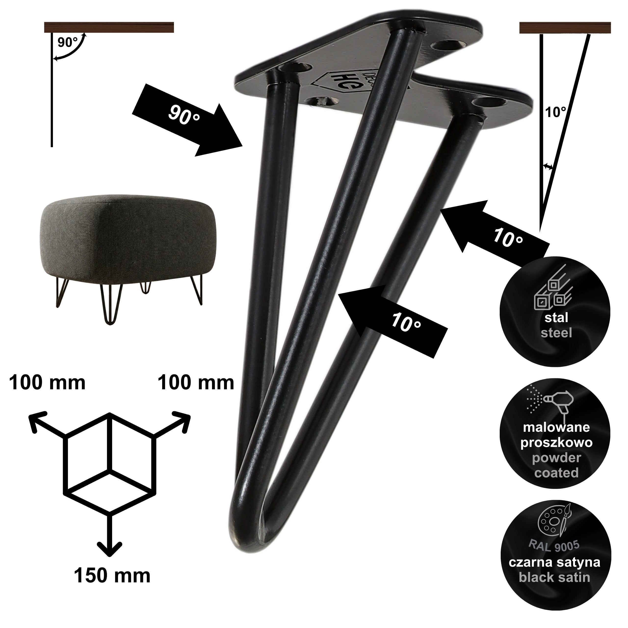 Noga meblowa do komody fotela TL15 czarny HGDECO