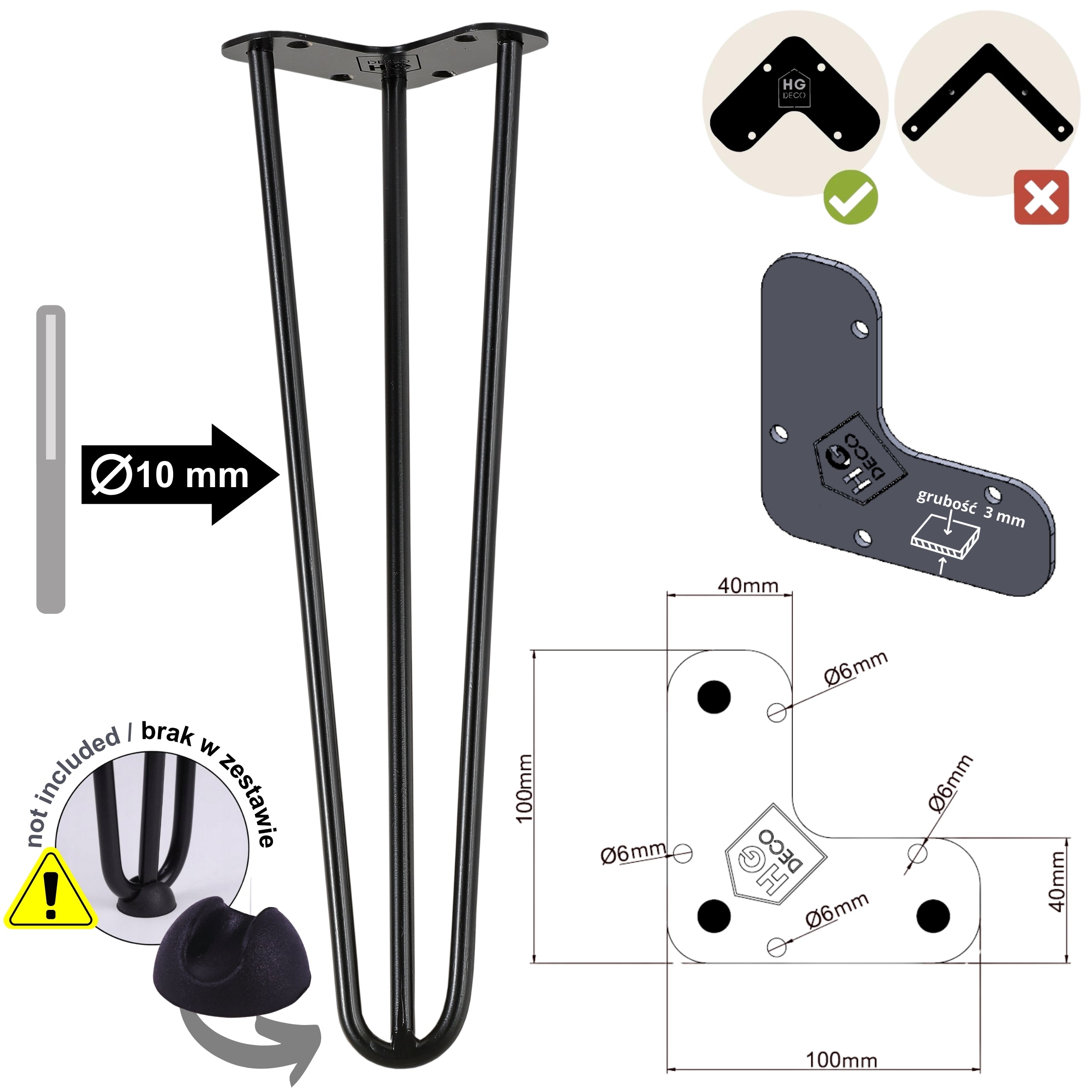 Noga do stolika kawowego ławy TL50 czarny HGDECO