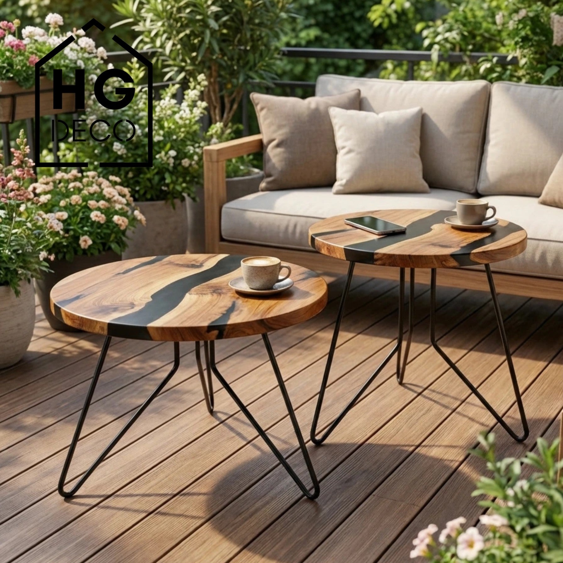 HGDECO FIN 50 cm Black Coffee Table Legs Set