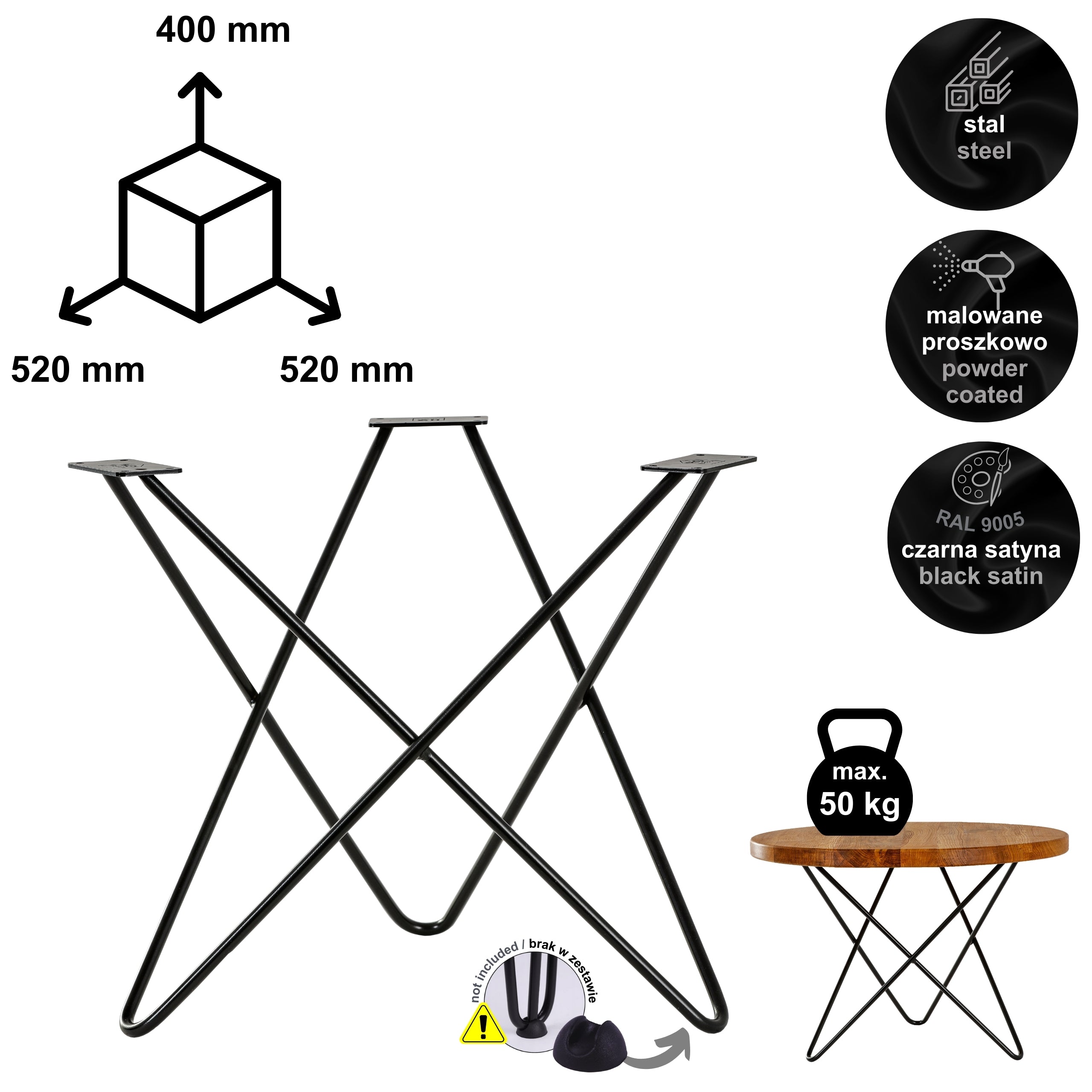 STAR coffee table frame 40 cm black HGDECO