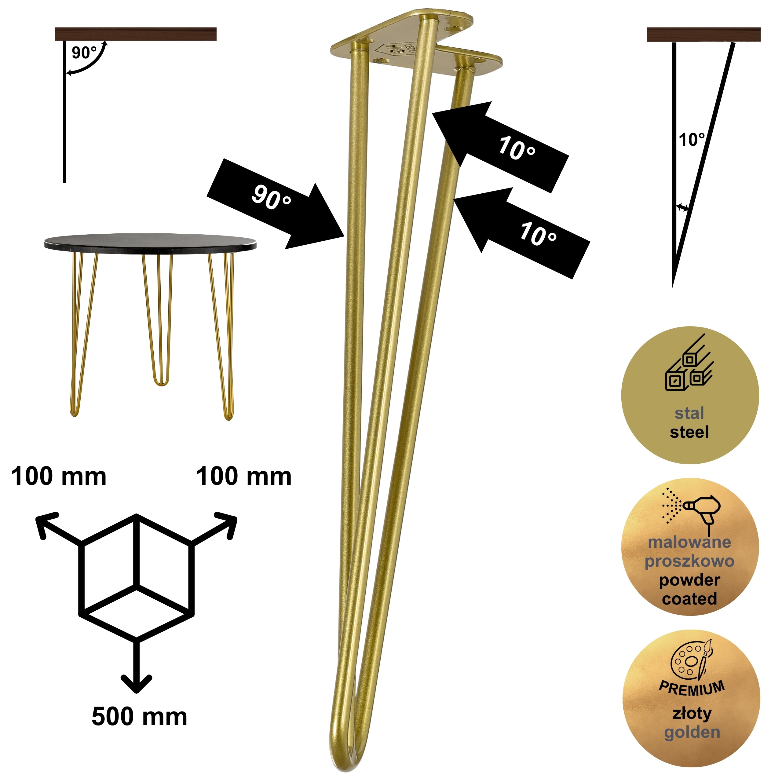 Noga do stolika kawowego ławy TL50 złoty HGDECO