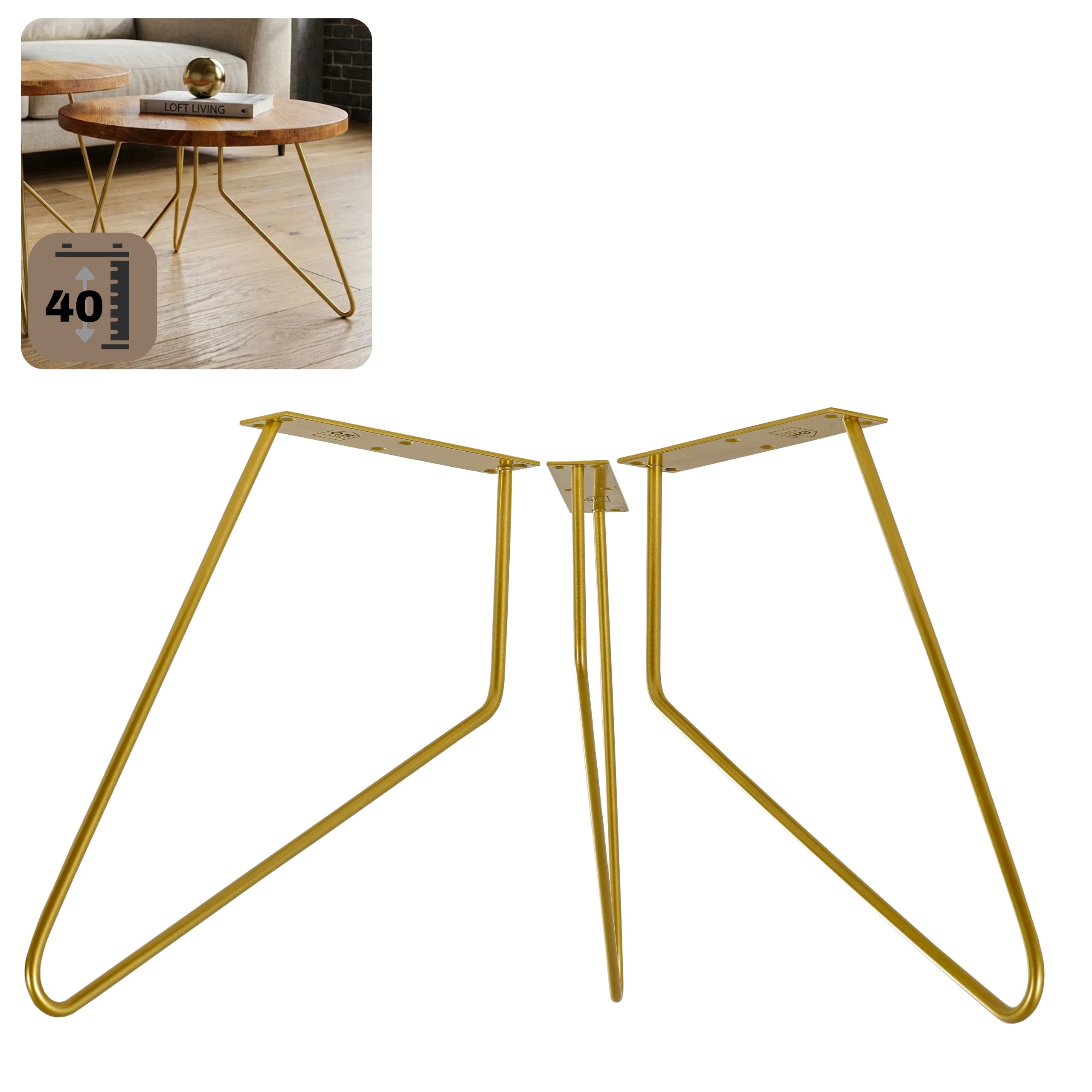 Zestaw nóg meblowych do stolika kawowego FIN 40 cm złoty HGDECO