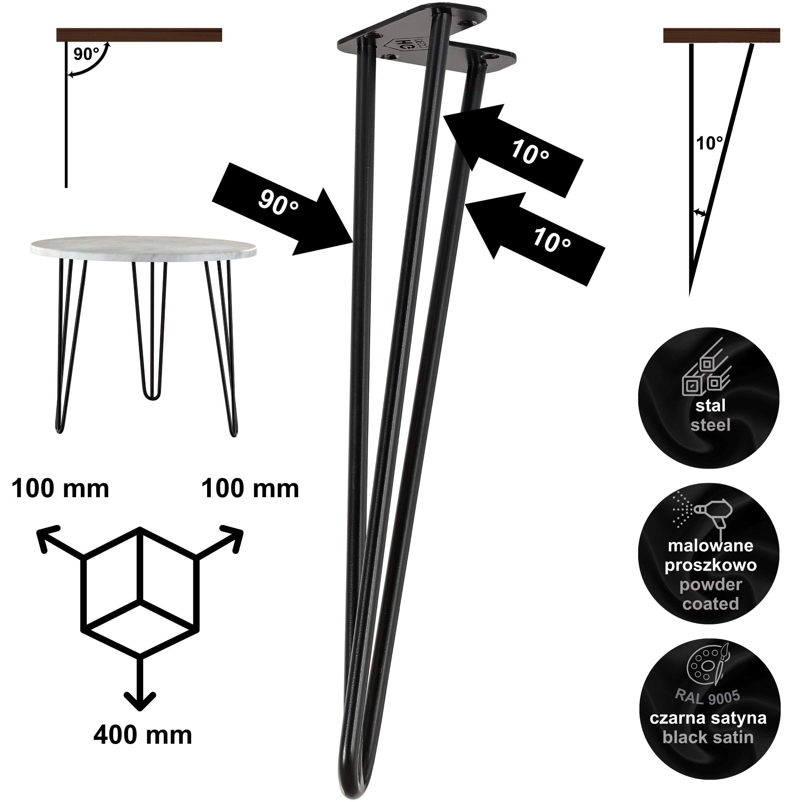Noga do stolika kawowego TL40 czarny HGDECO