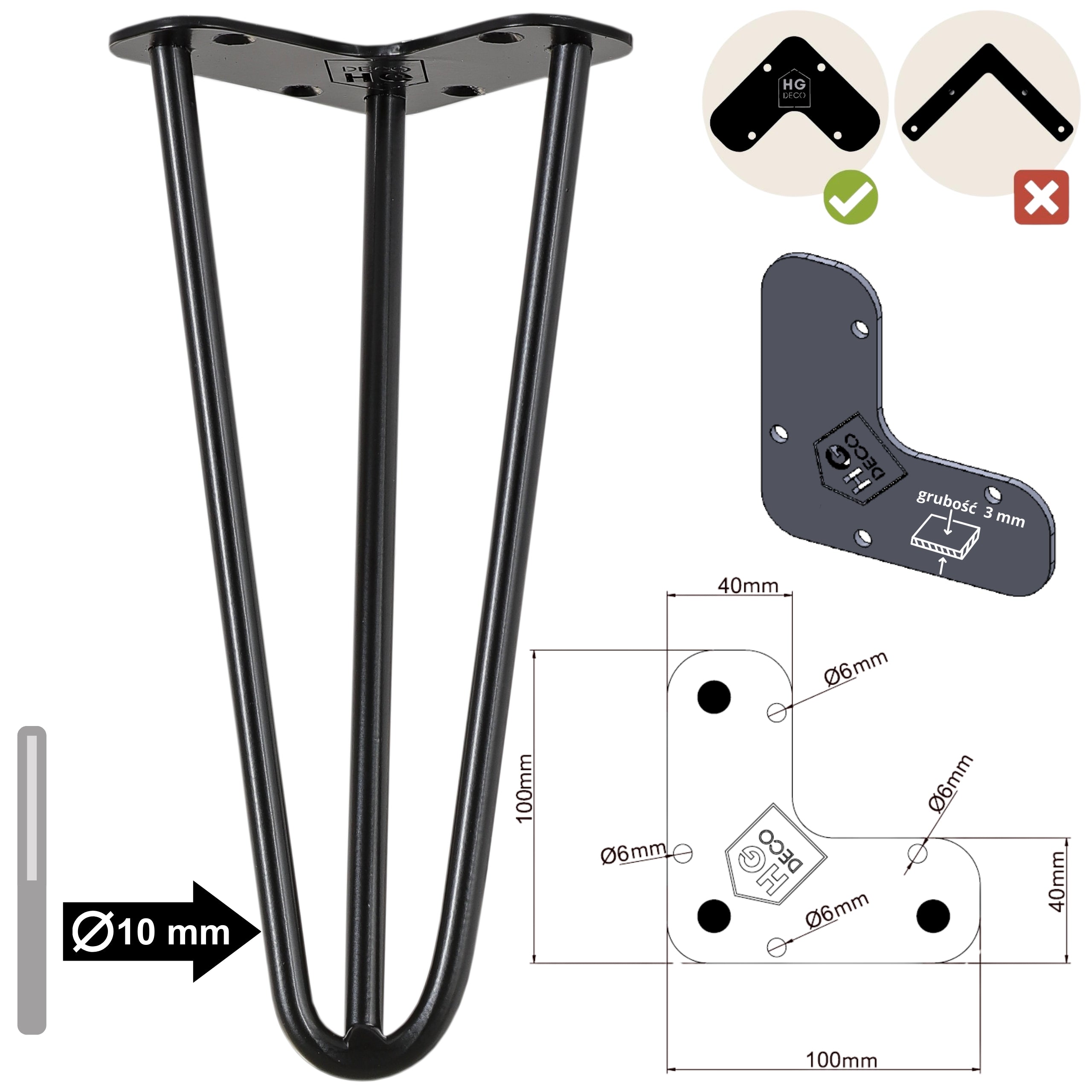 Noga meblowa do szafki pufy TL25 czarny HGDECO