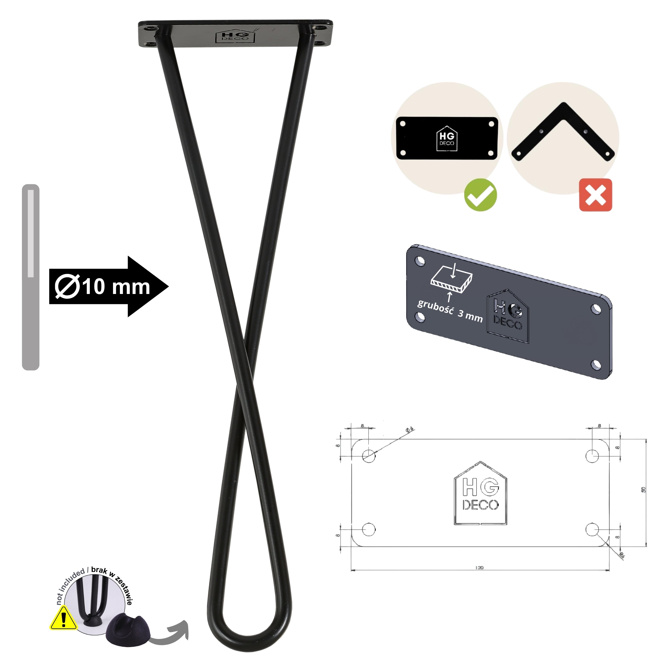 Noga do stolika kawowego DX40 czarny HGDECO